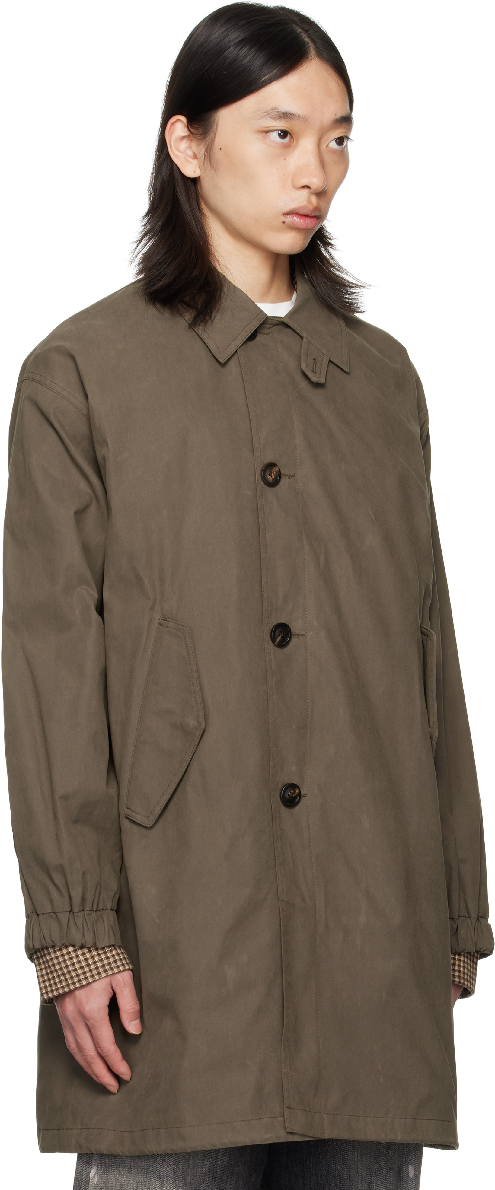 Coor Khaki Waxed Mill Coat In Brown