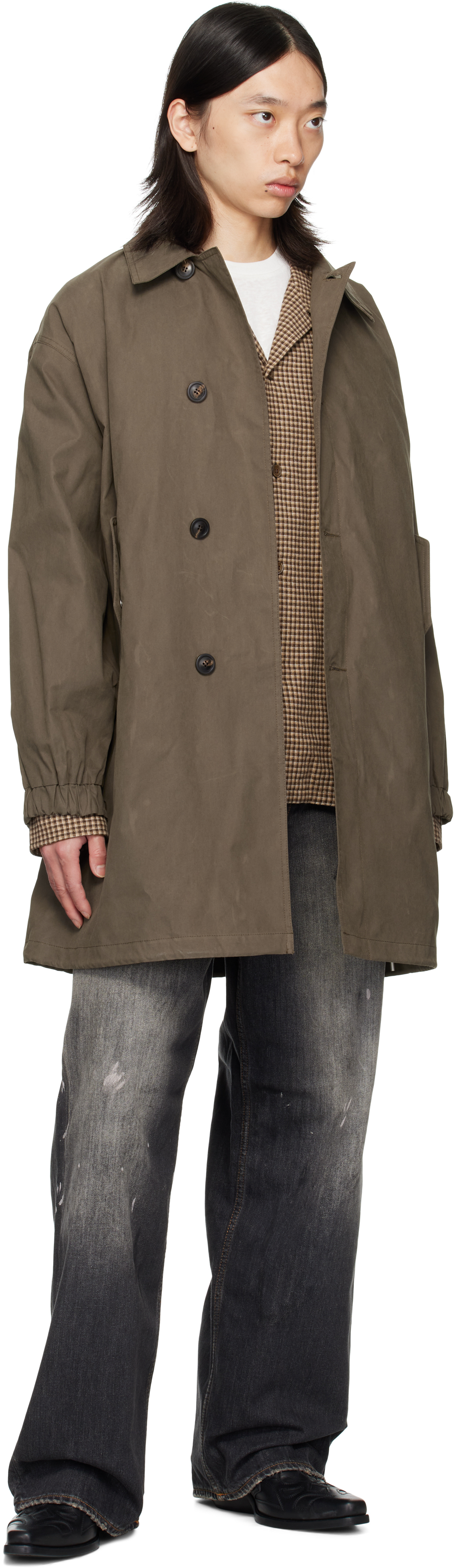 Coor Khaki Waxed Mill Coat In Brown