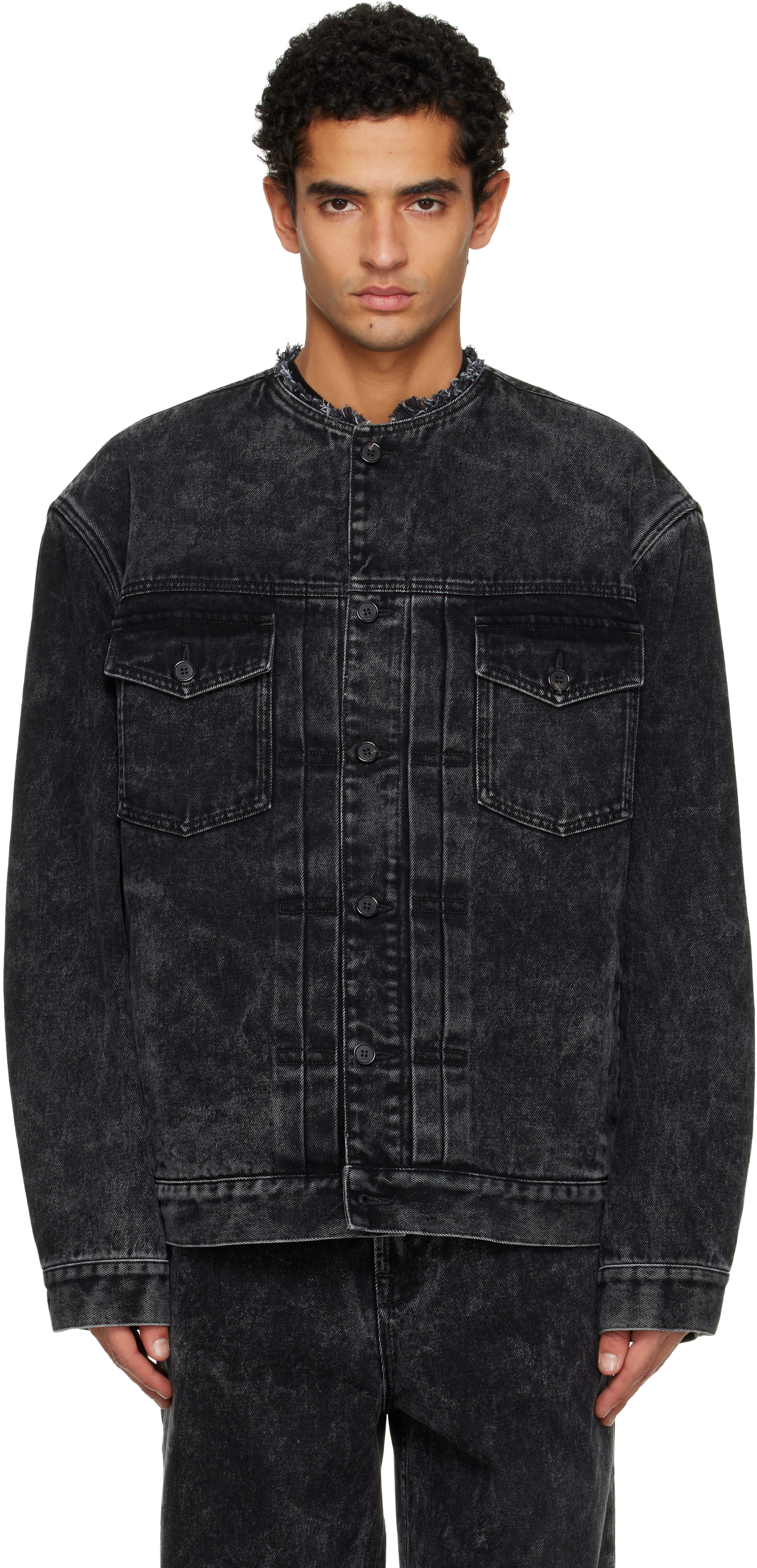 Lanvin Black Loose Fit Washed Denim Jacket In Black