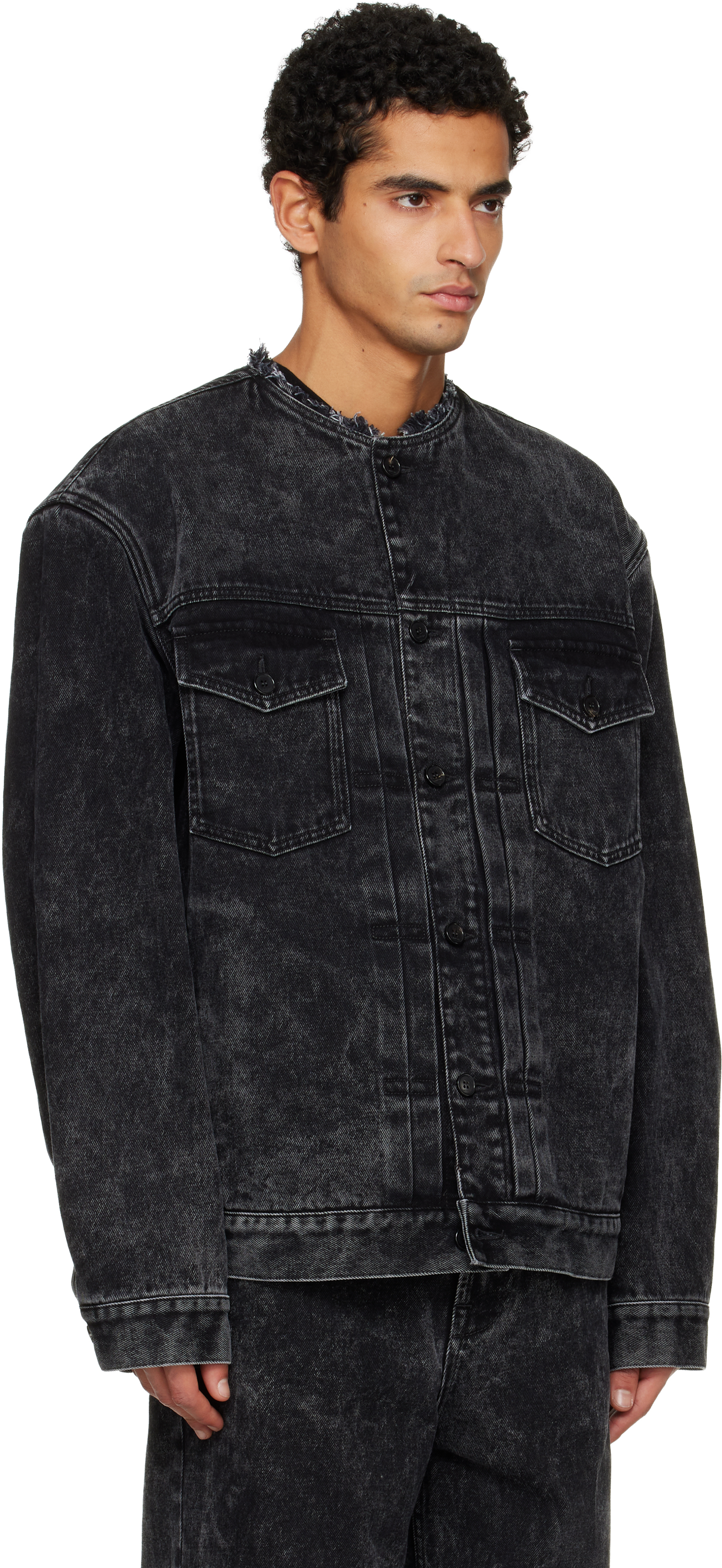 Lanvin Black Loose Fit Washed Denim Jacket In Black