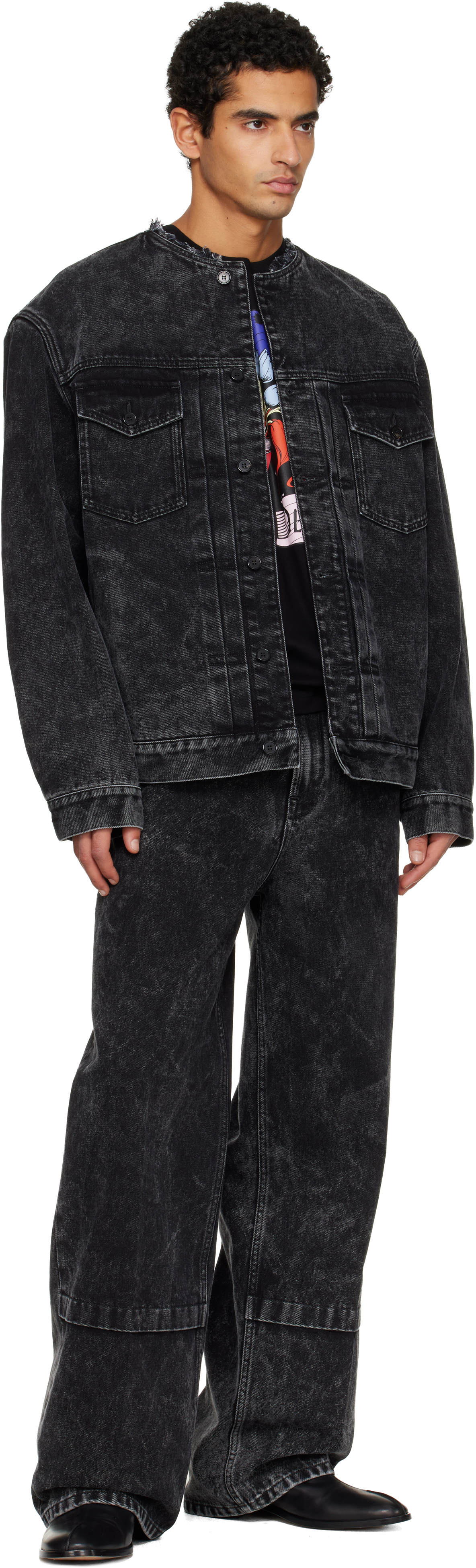 Lanvin Black Loose Fit Washed Denim Jacket In Black