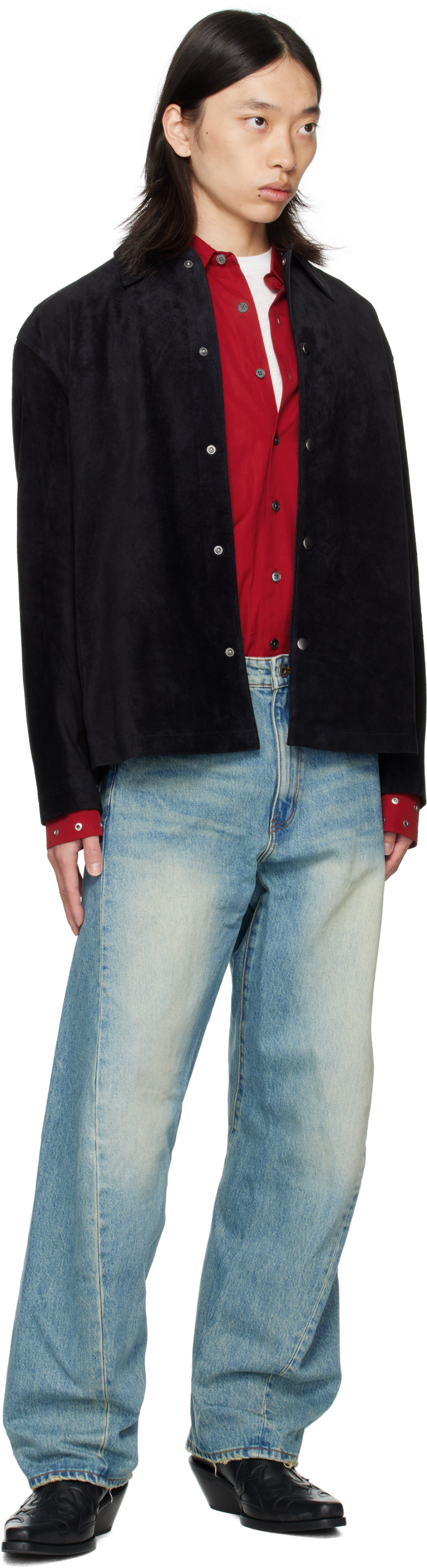 Coor Black Snap Button Suede Overshirt In Black
