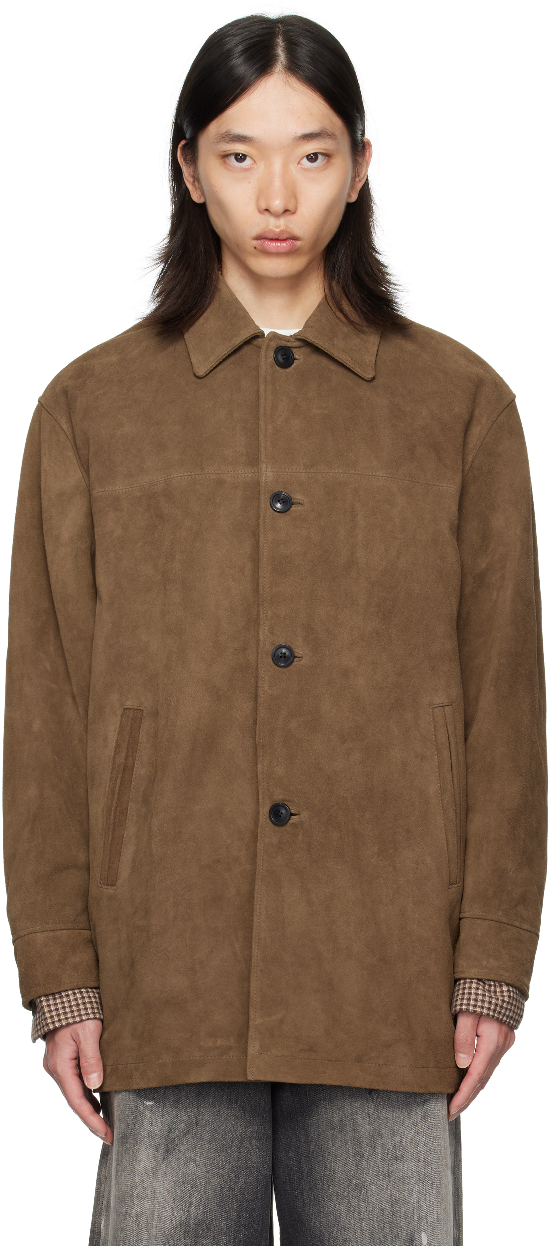 Coor Khaki Car Suede Coat In Brown