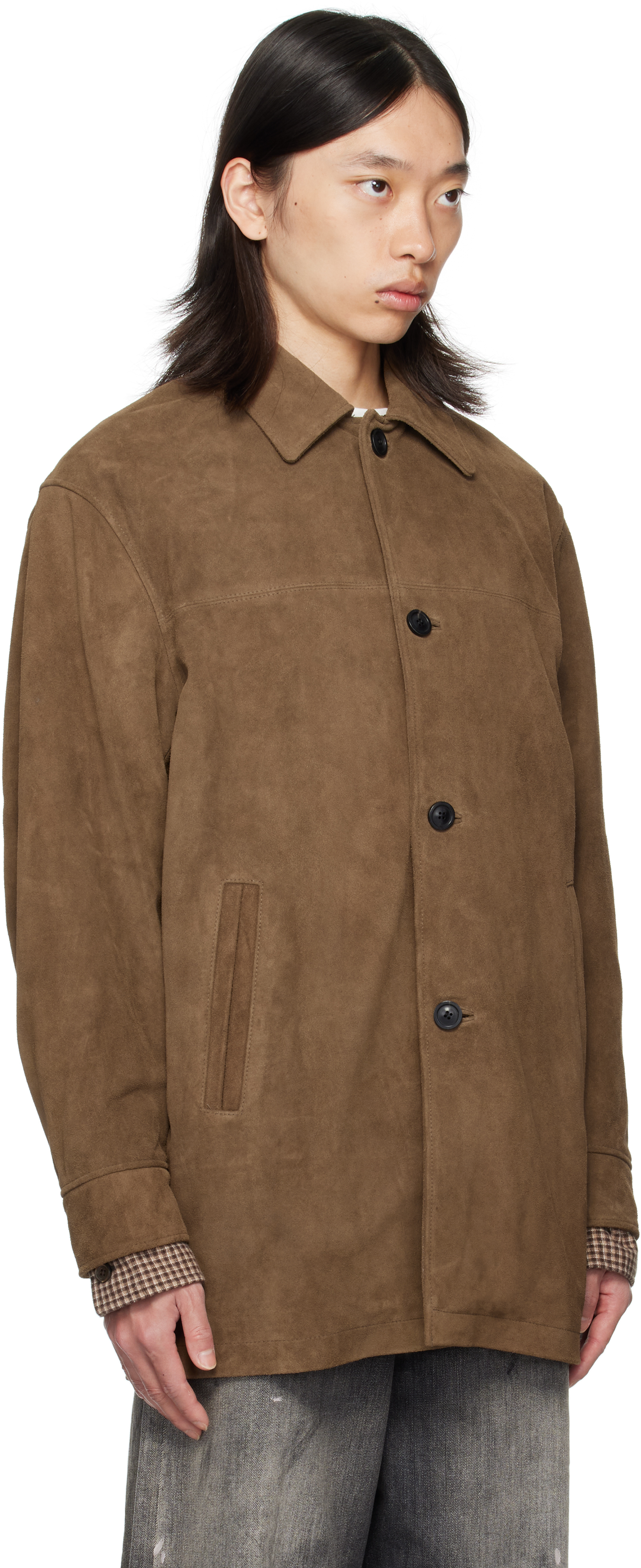Coor Khaki Car Suede Coat In Brown