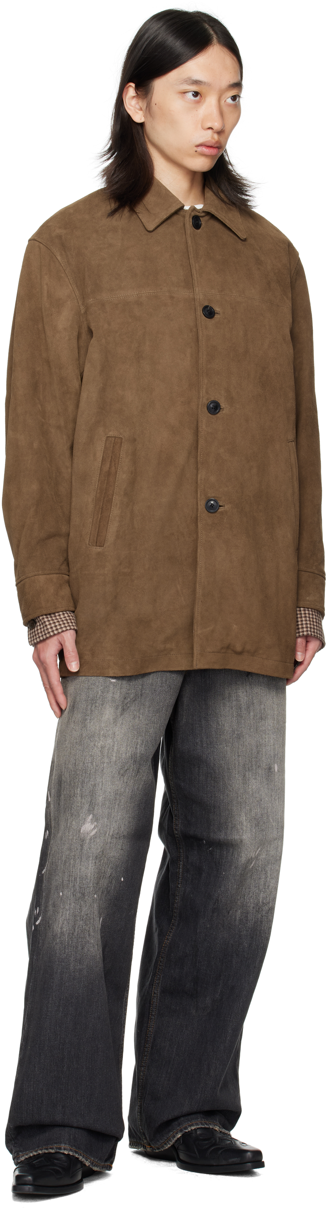 Coor Khaki Car Suede Coat In Brown