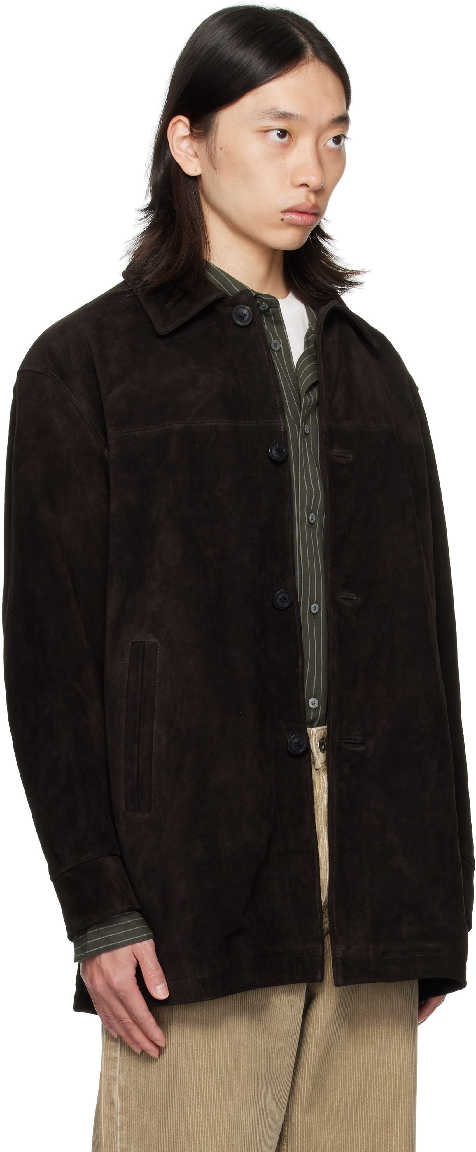 Coor Brown Car Suede Coat In Black