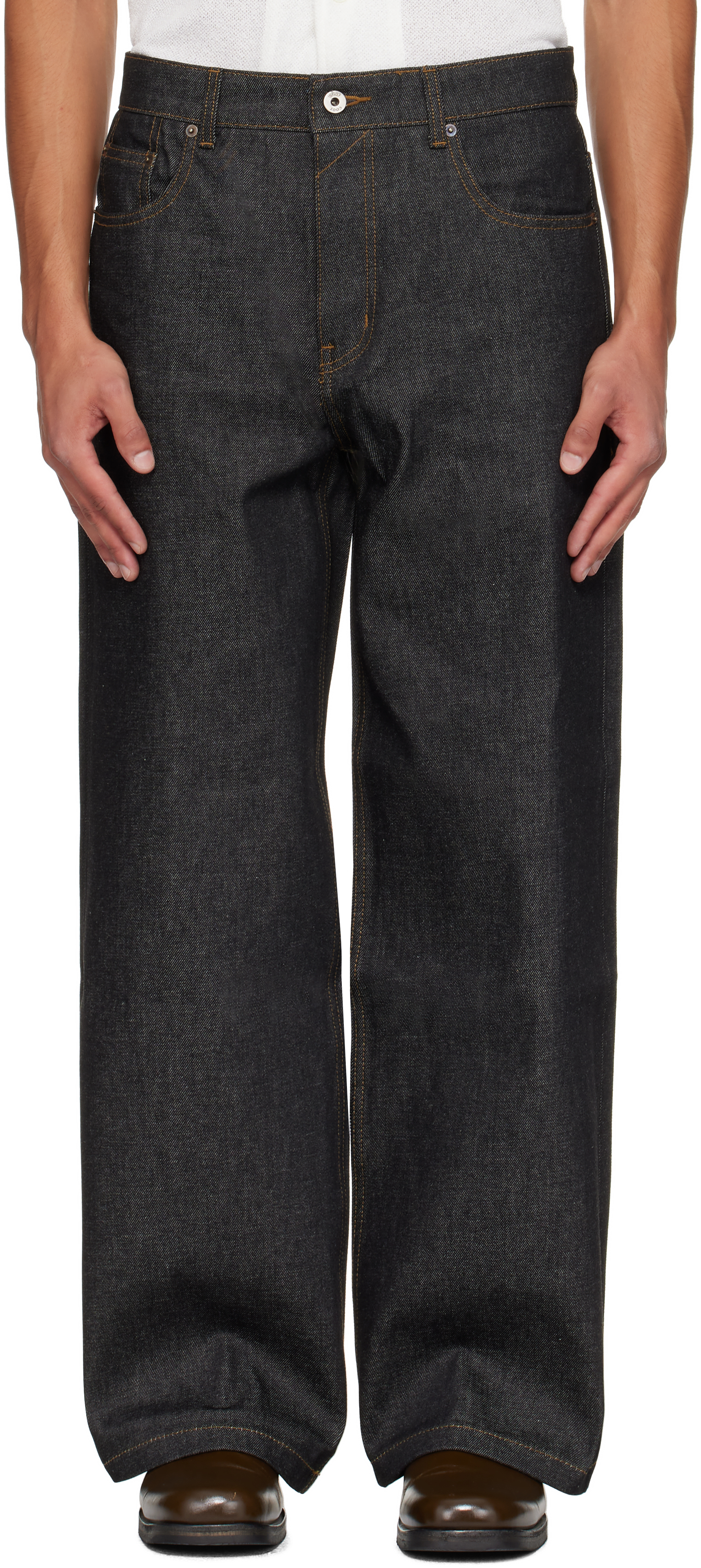 Coor Navy Rigid Semi Wide Jeans In Black