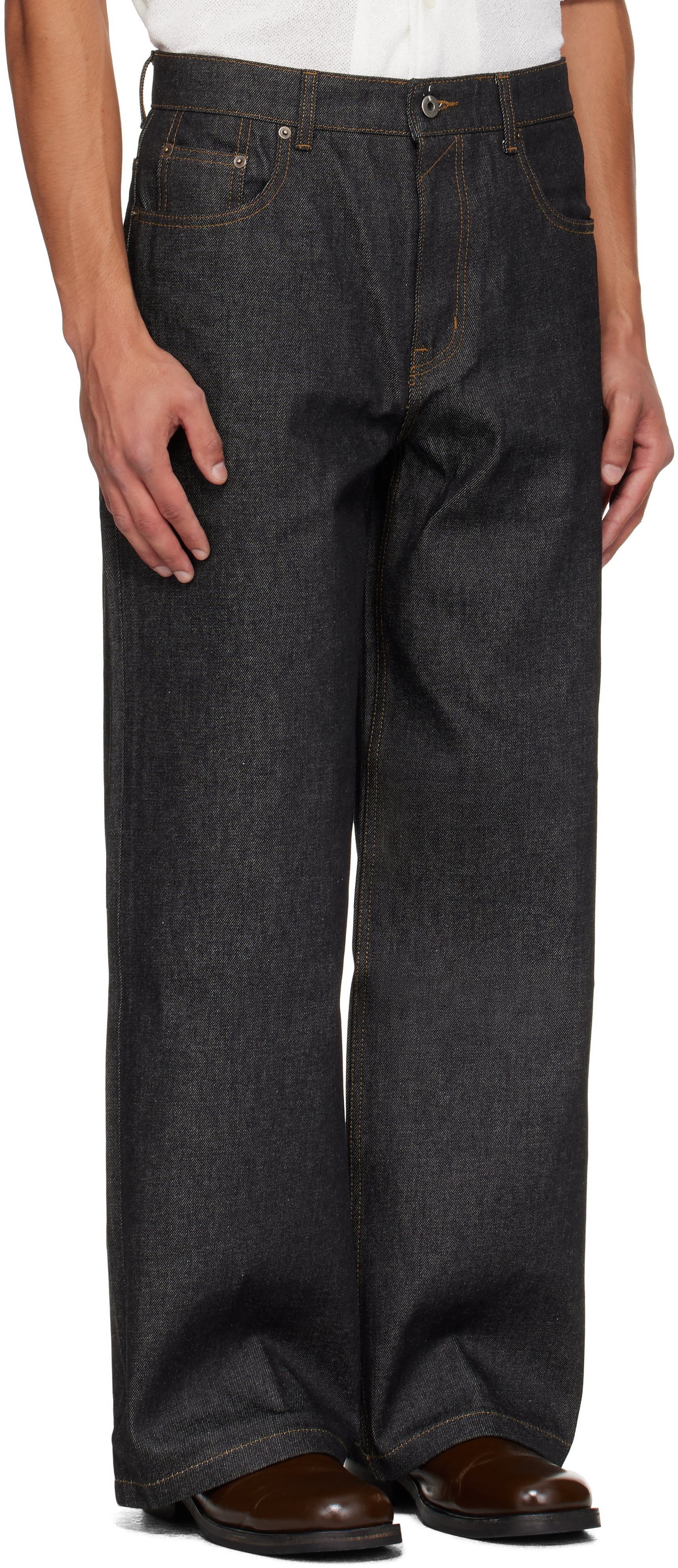 Coor Navy Rigid Semi Wide Jeans In Black