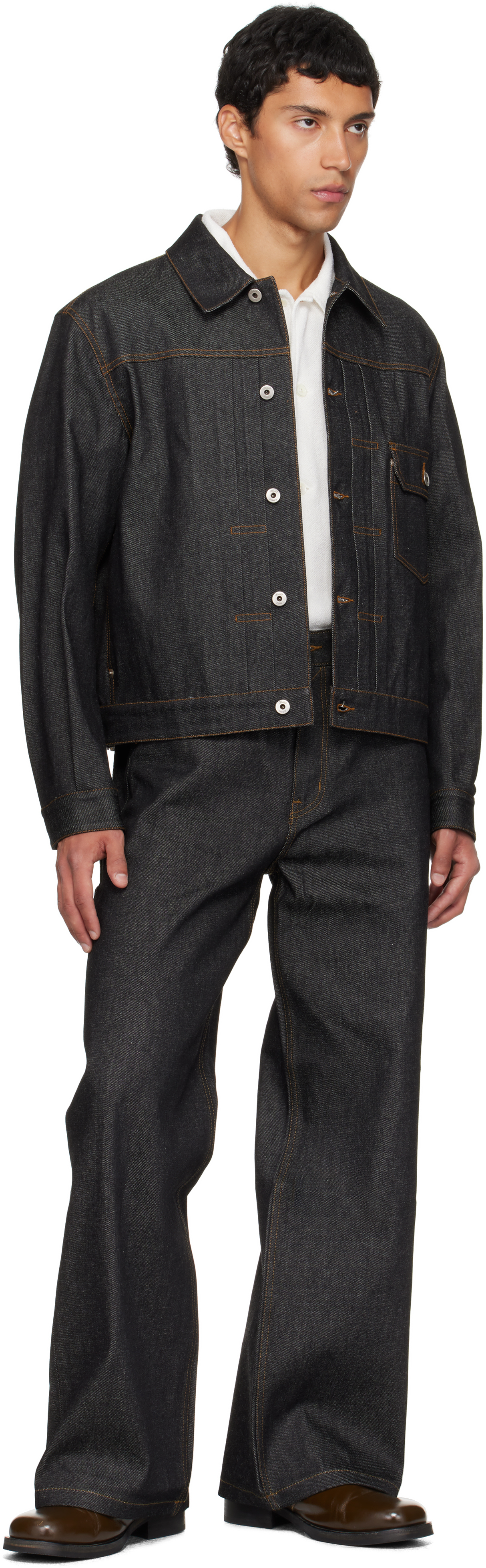 Coor Navy Rigid Semi Wide Jeans In Black