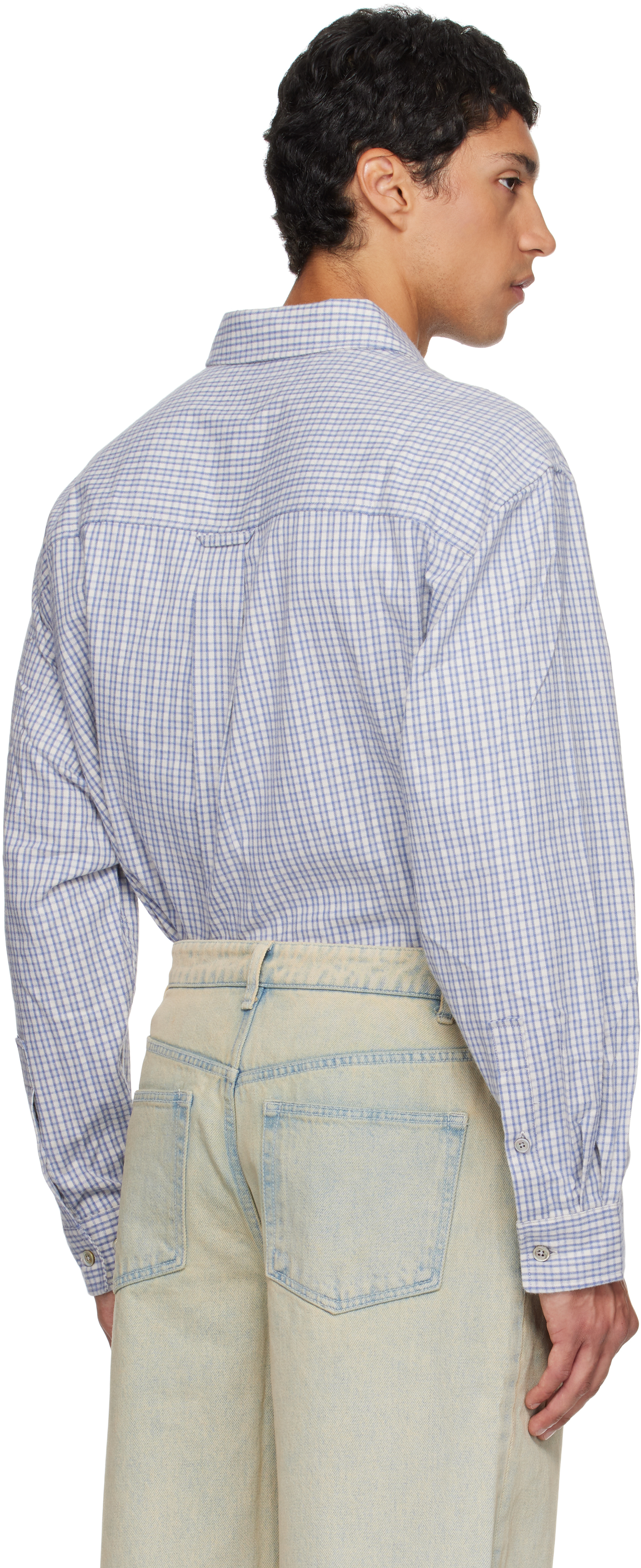 Coor Blue & White Block Checkered One Pocket Shirt In Blue