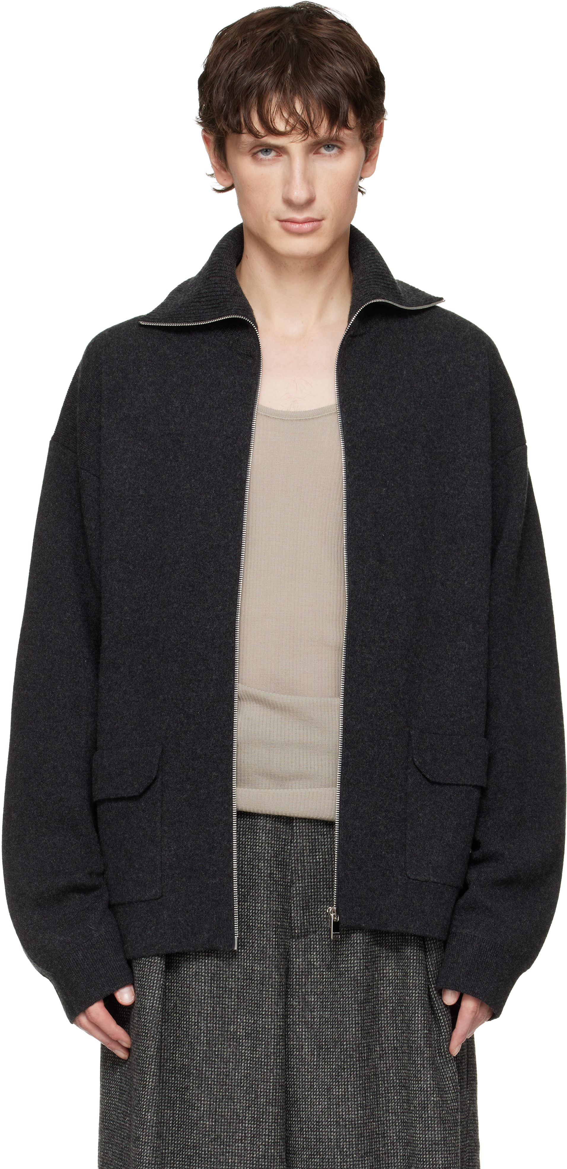Lanvin: Gray Cashmere Zip Cardigan | SSENSE