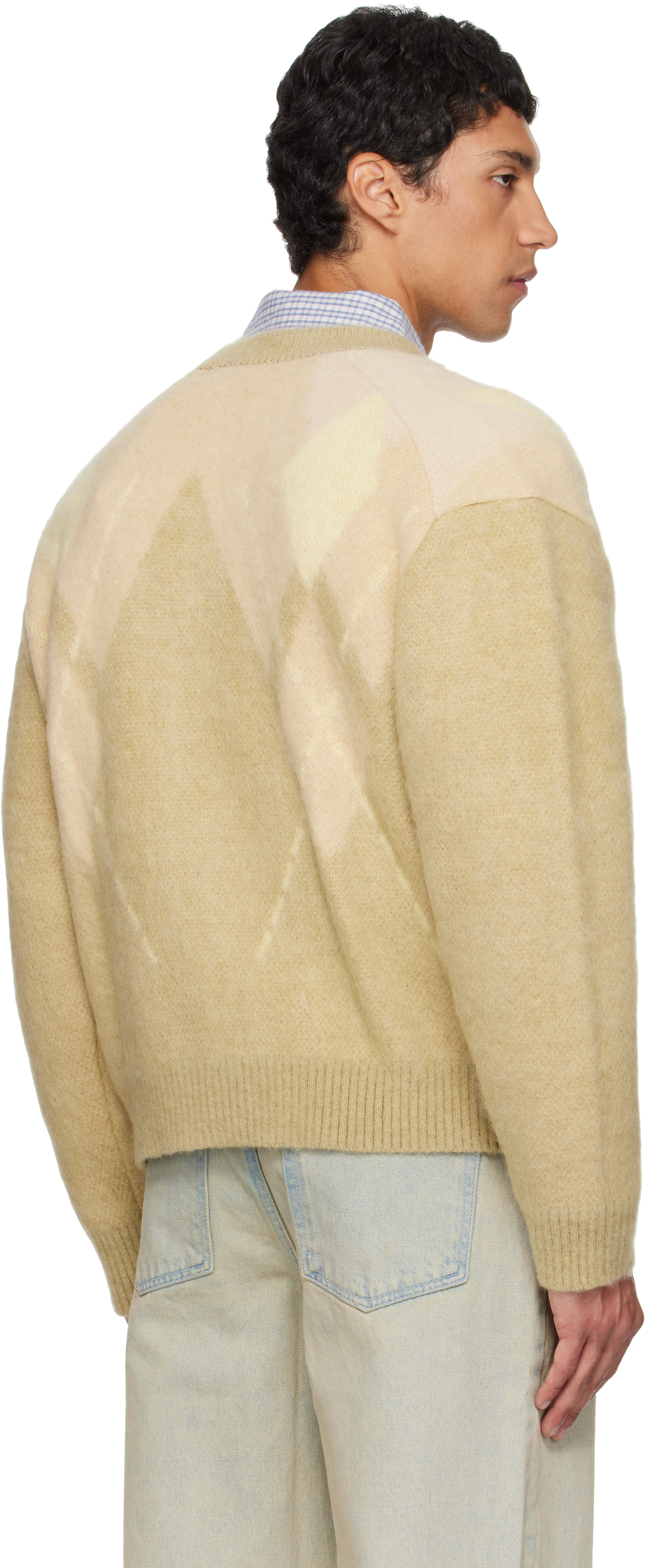Coor Yellow Hairy Mixed Argyle Cardigan In Yellow