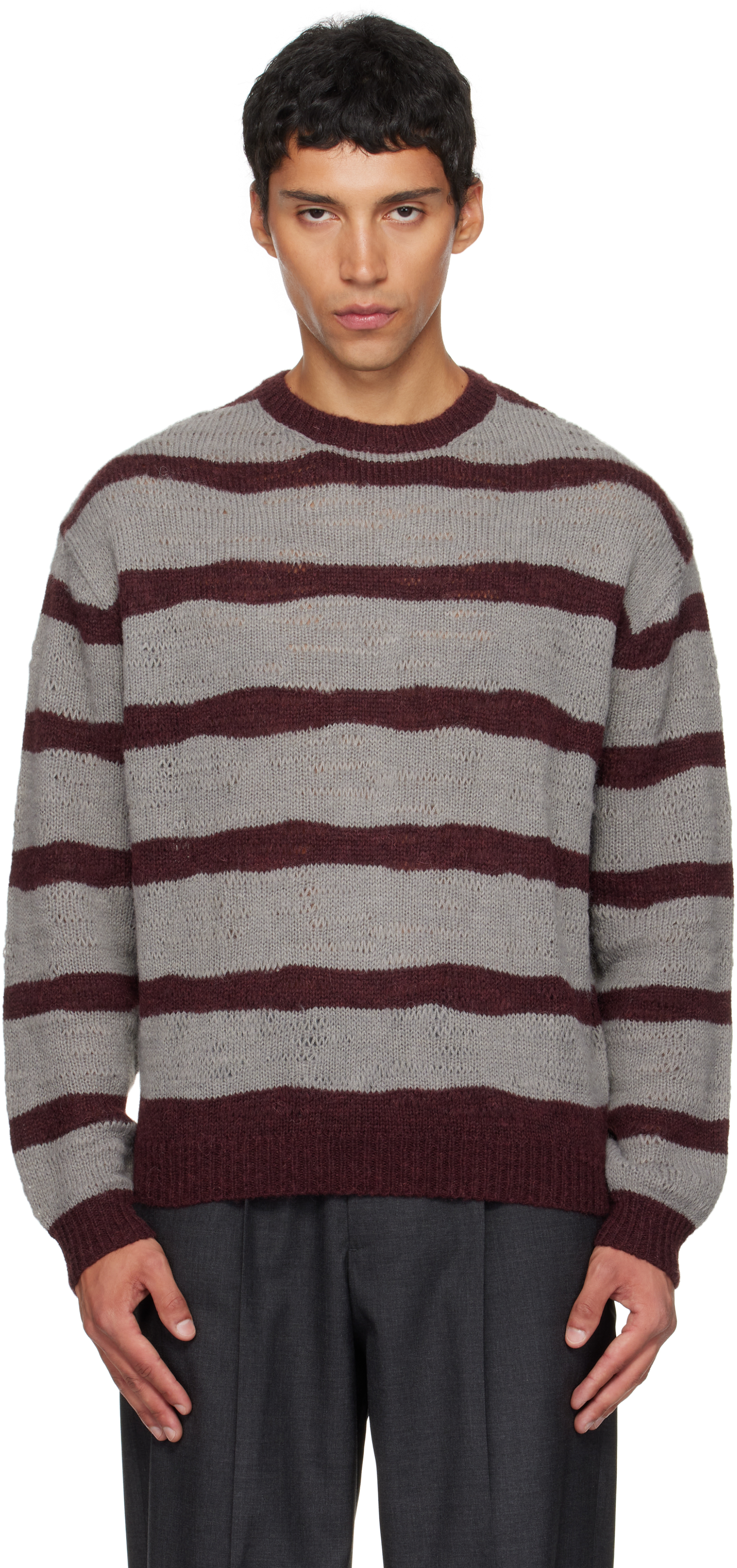 Coor Gray & Burgundy Hairy Stripe Knit Sweater In Brown