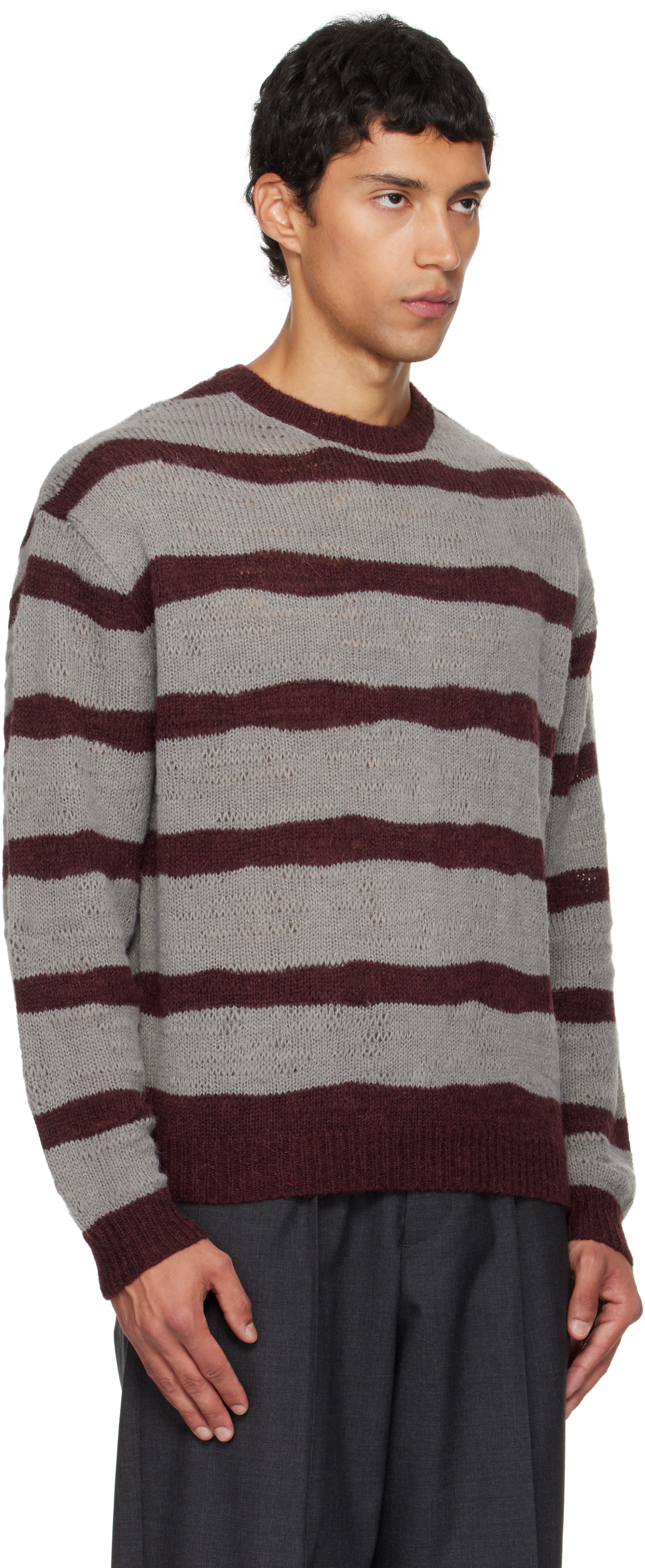 Coor Gray & Burgundy Hairy Stripe Knit Sweater In Brown
