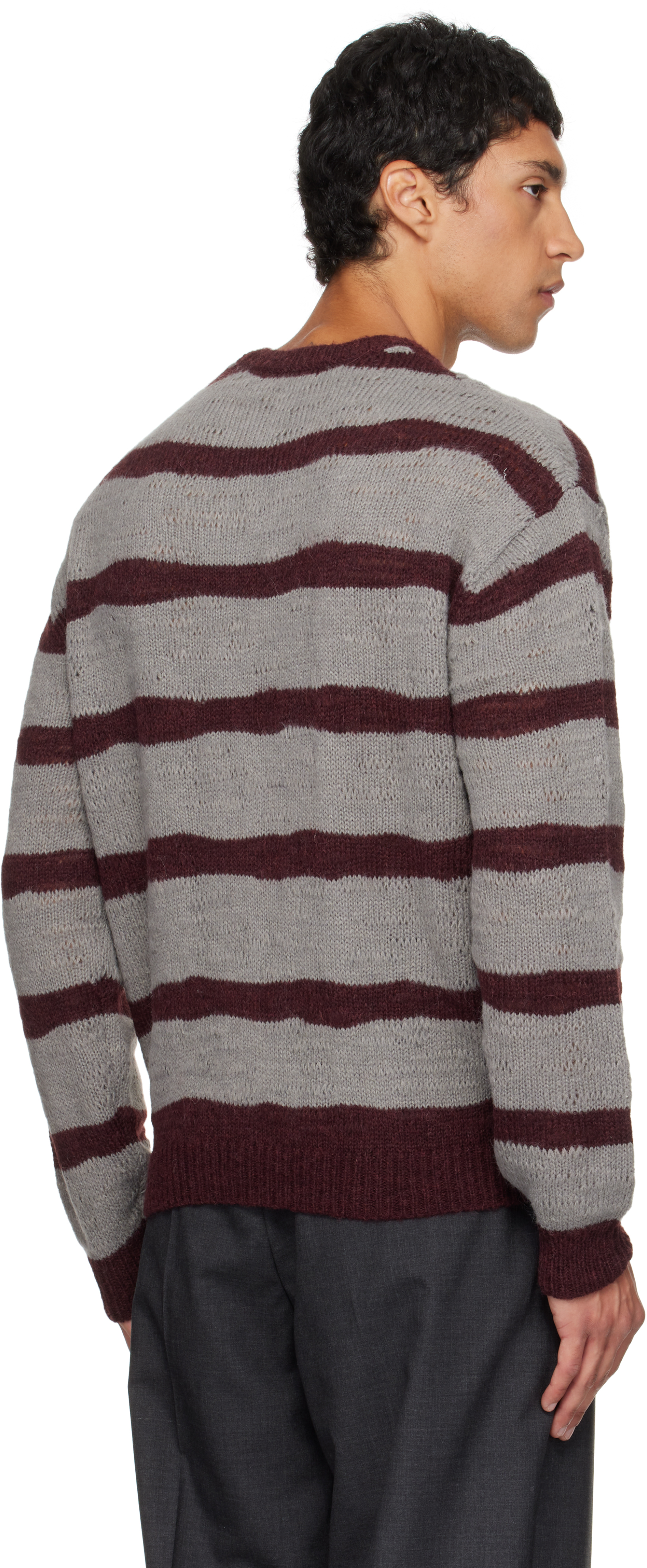 Coor Gray & Burgundy Hairy Stripe Knit Sweater In Brown