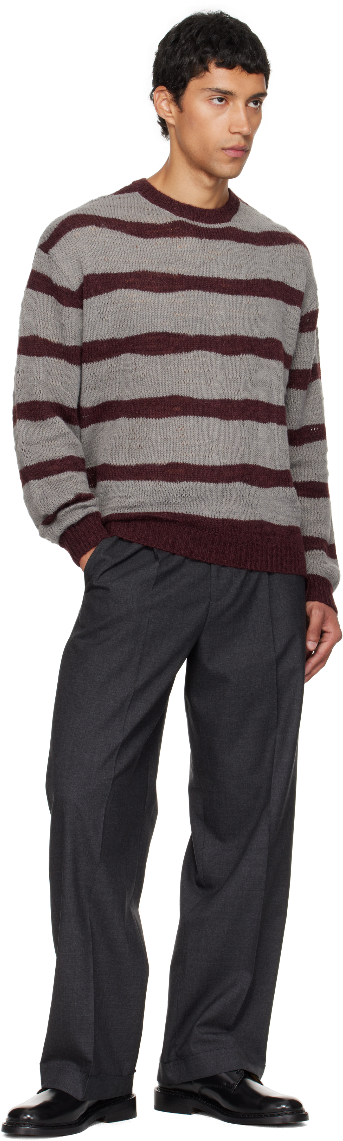 Coor Gray & Burgundy Hairy Stripe Knit Sweater In Brown