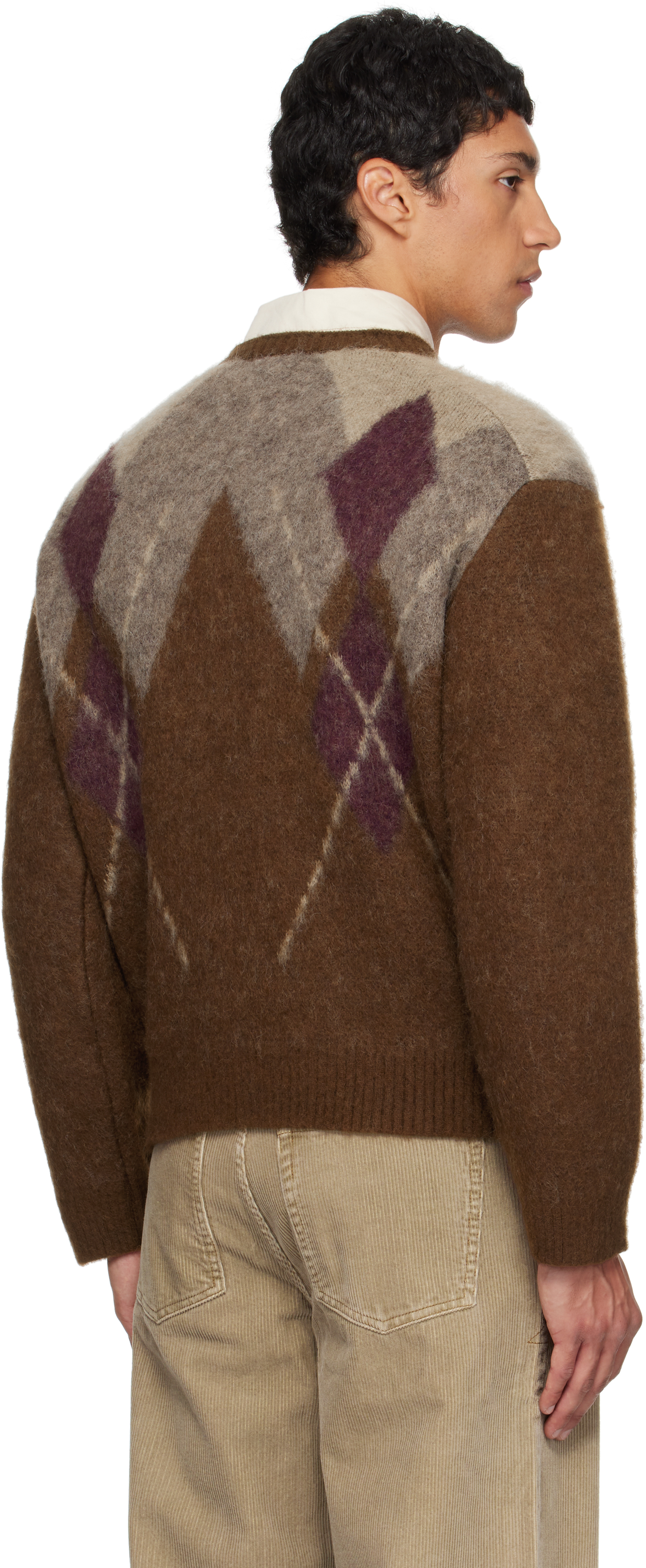 Coor Brown Hairy Mixed Argyle Crewneck Sweater In Brown