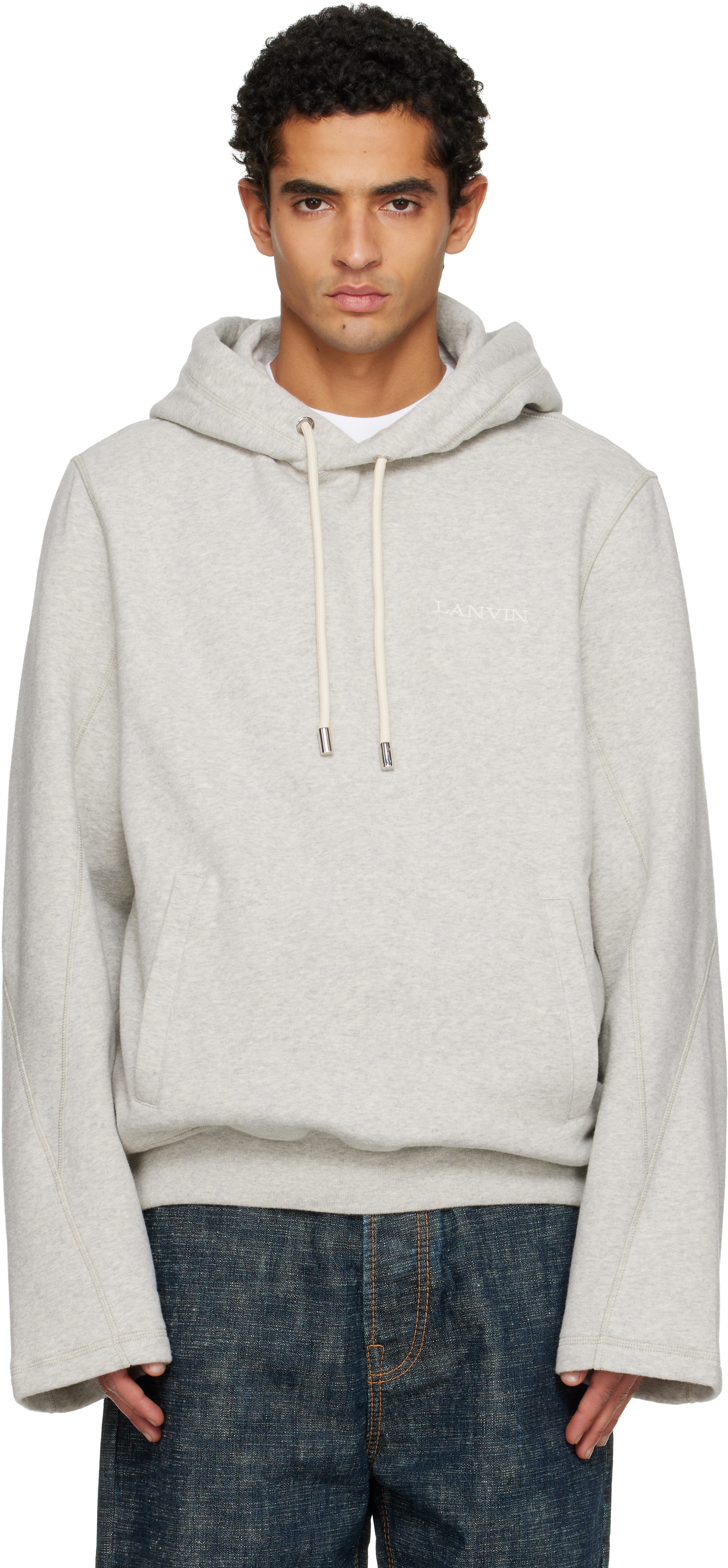 Lanvin Hooded Sweater Drawstring Front Pockets In Gray