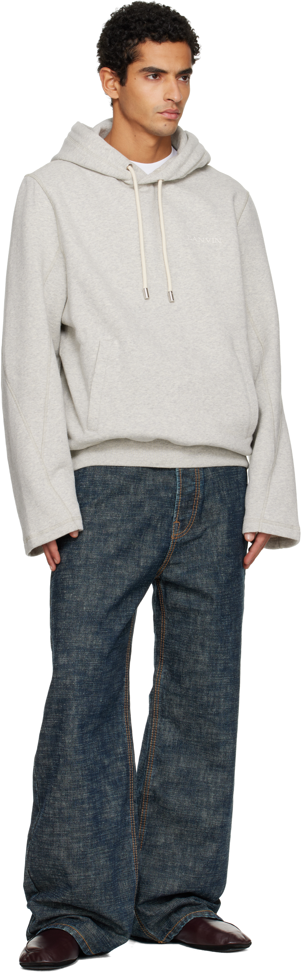 Lanvin Hooded Sweater Drawstring Front Pockets In Gray