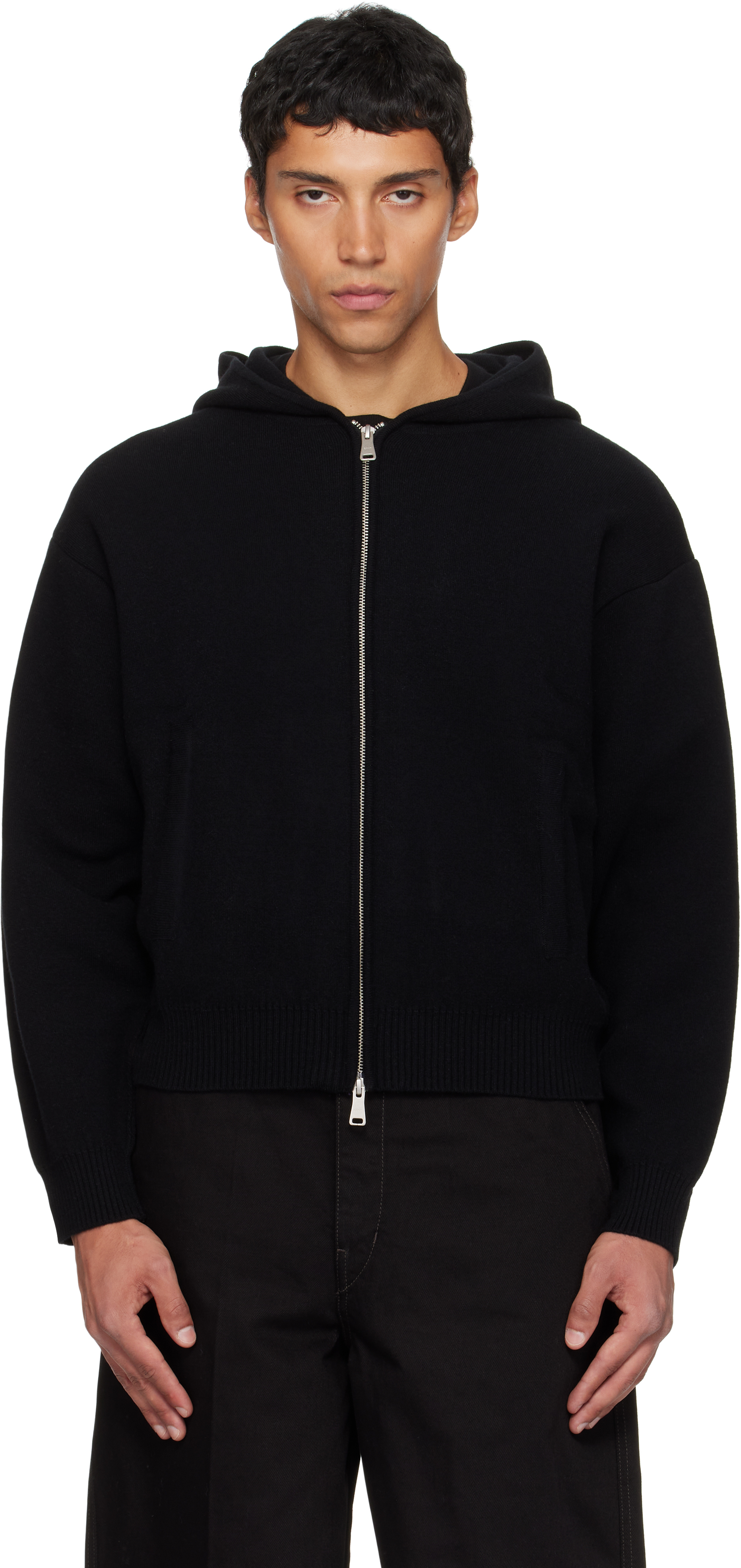 Coor Black Double Face Wool Blend Zip-up Hoodie In Black
