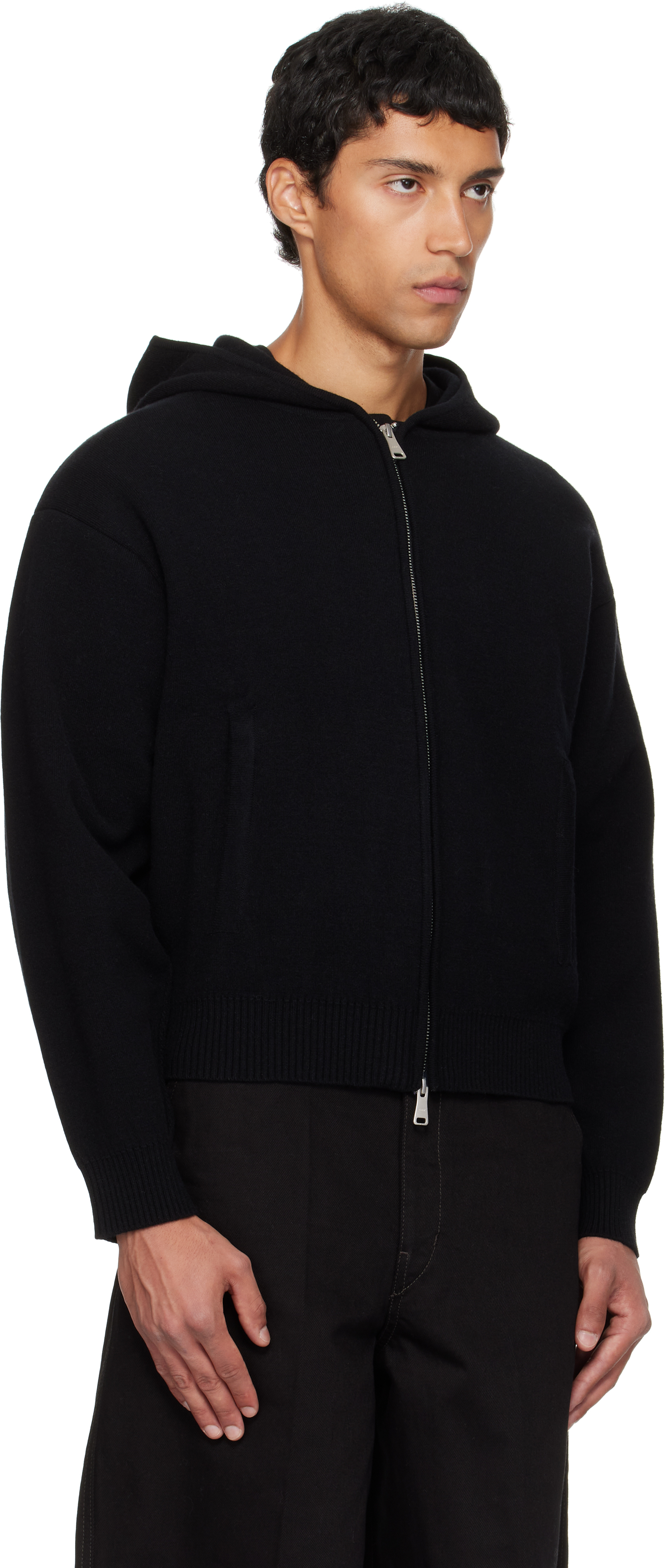Coor Black Double Face Wool Blend Zip-up Hoodie In Black