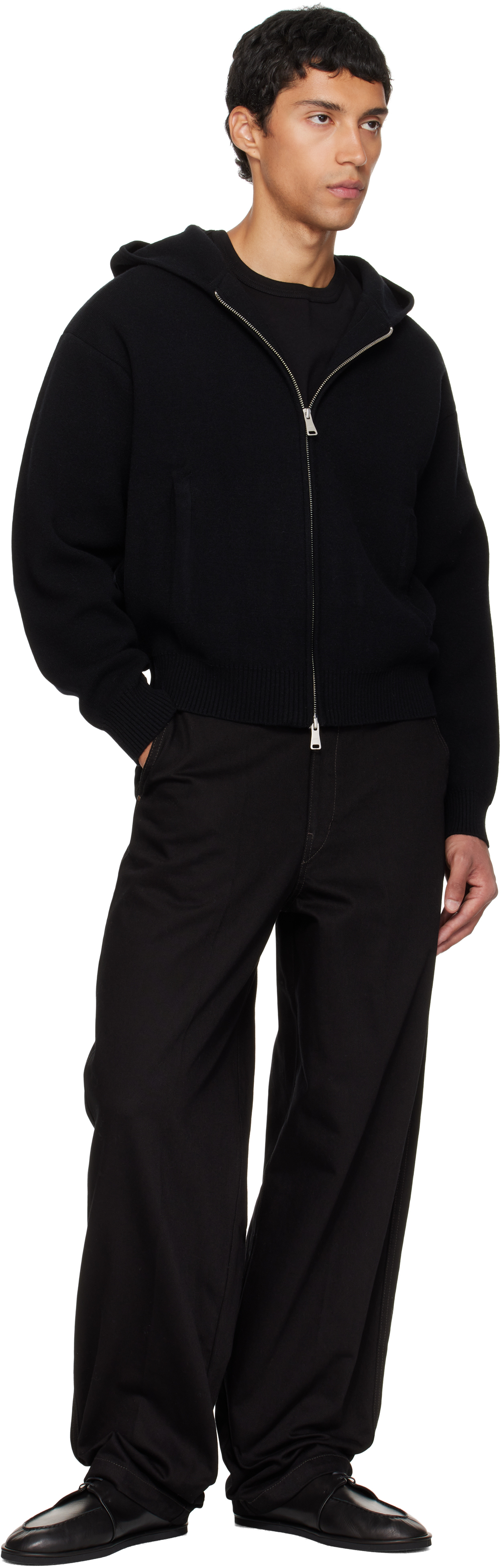 Coor Black Double Face Wool Blend Zip-up Hoodie In Black