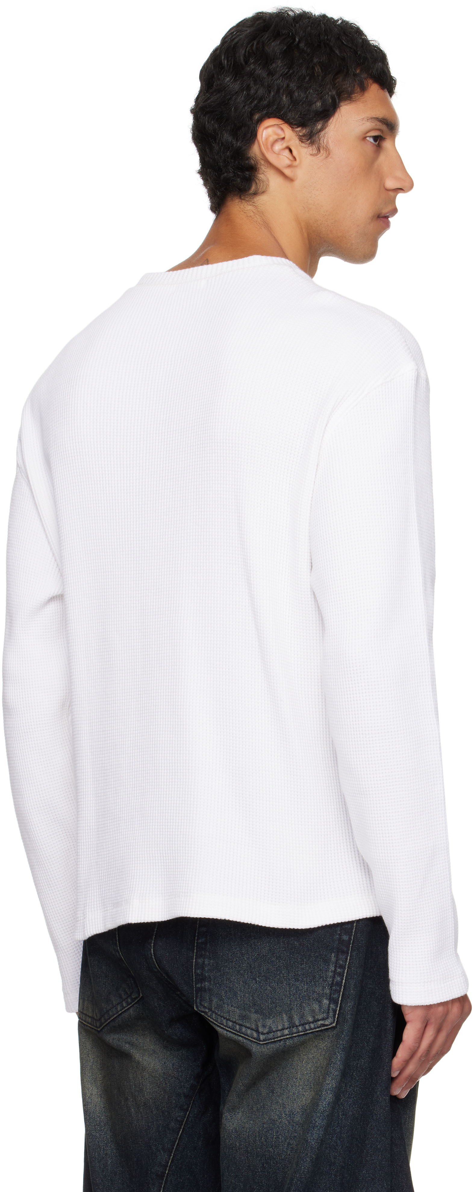 Coor White Waffle Long Sleeve Henley In White
