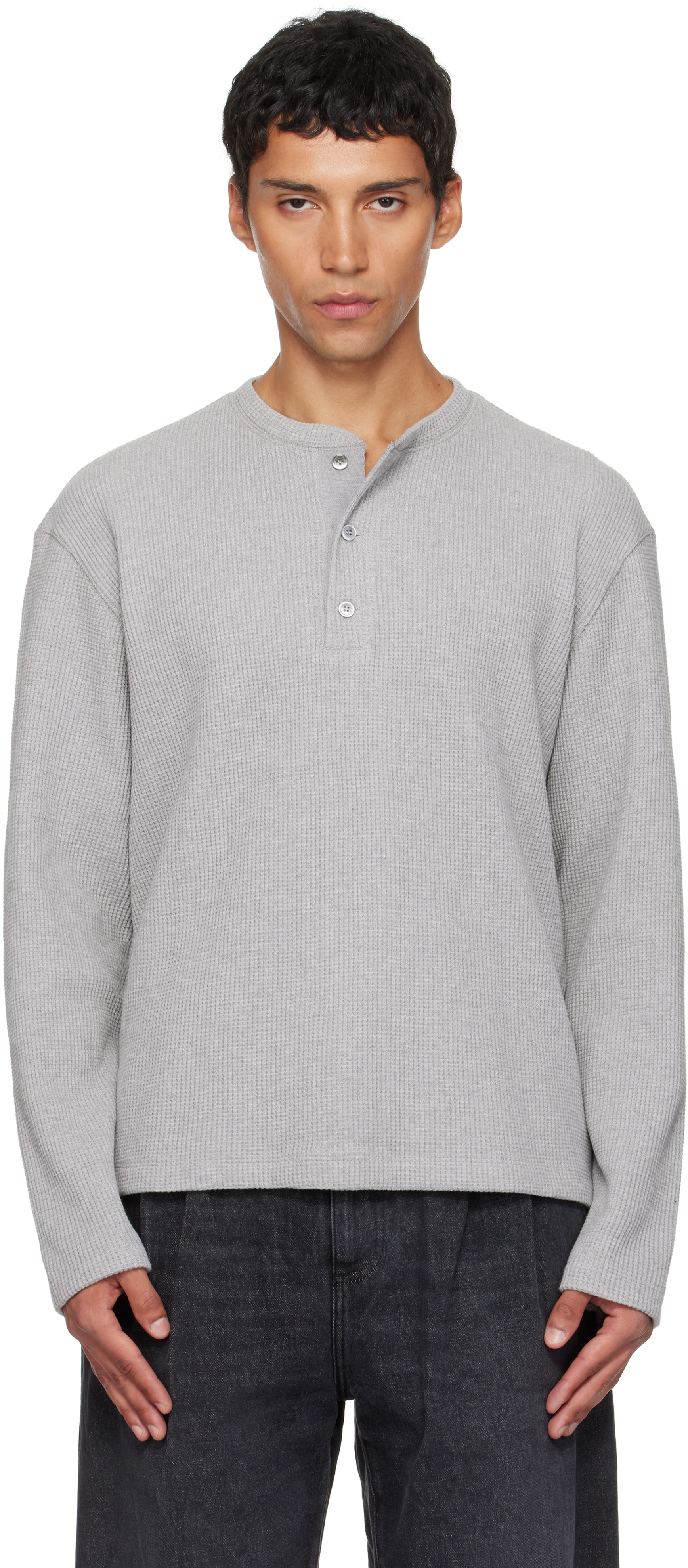 COOR: グレー ワッフル 長袖 ヘンリーネックトップス | SSENSE 日本