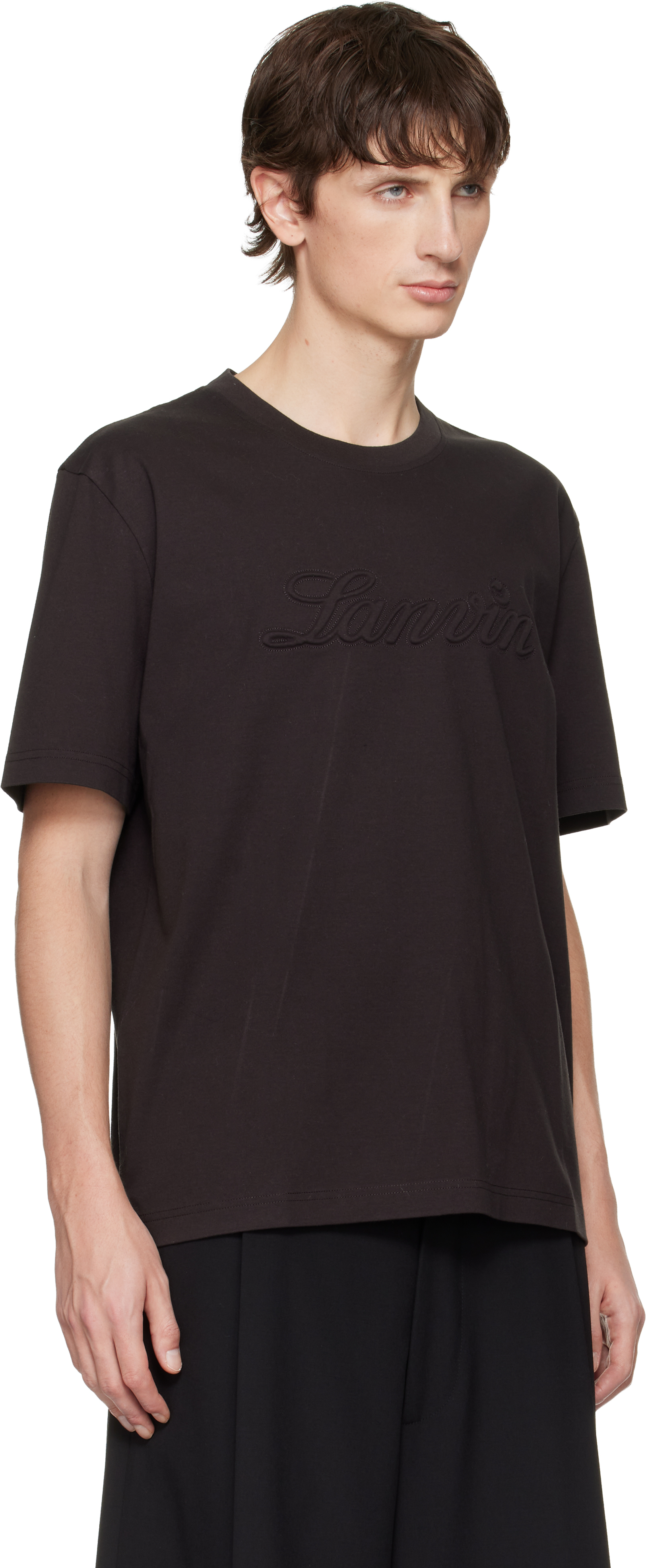 Lanvin Debossed Script Logo T-shirt In Brown