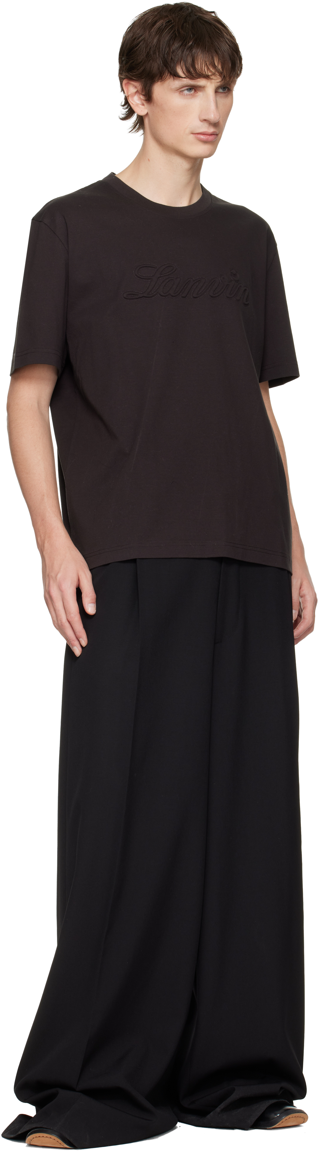 Lanvin Debossed Script Logo T-shirt In Brown