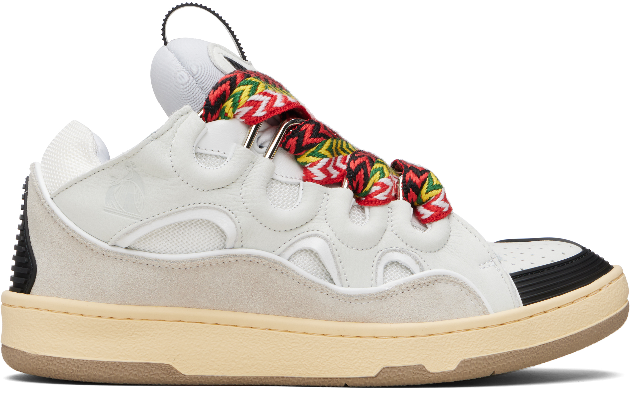 Off-White & Black Leather Curb Sneakers by Lanvin on Sale