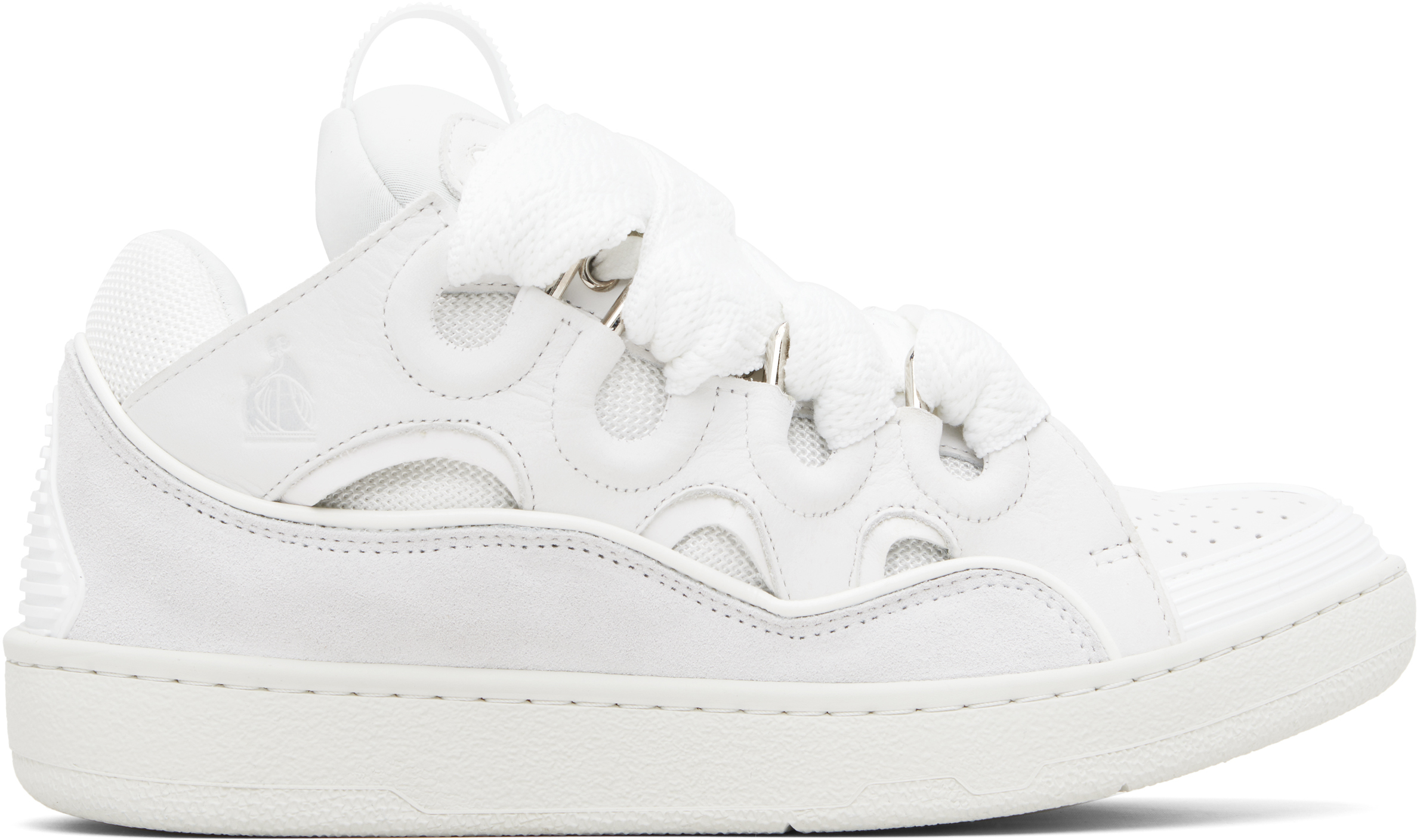 Lanvin Curb Sneakers In White Suede And Leather In White
