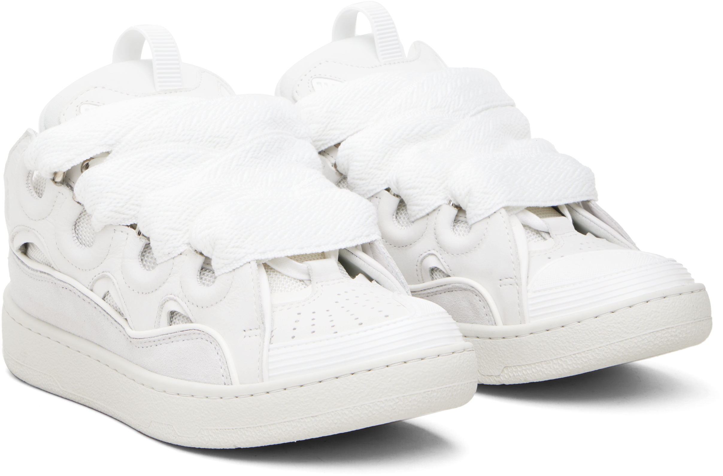 Lanvin Curb Sneakers In White Suede And Leather In White