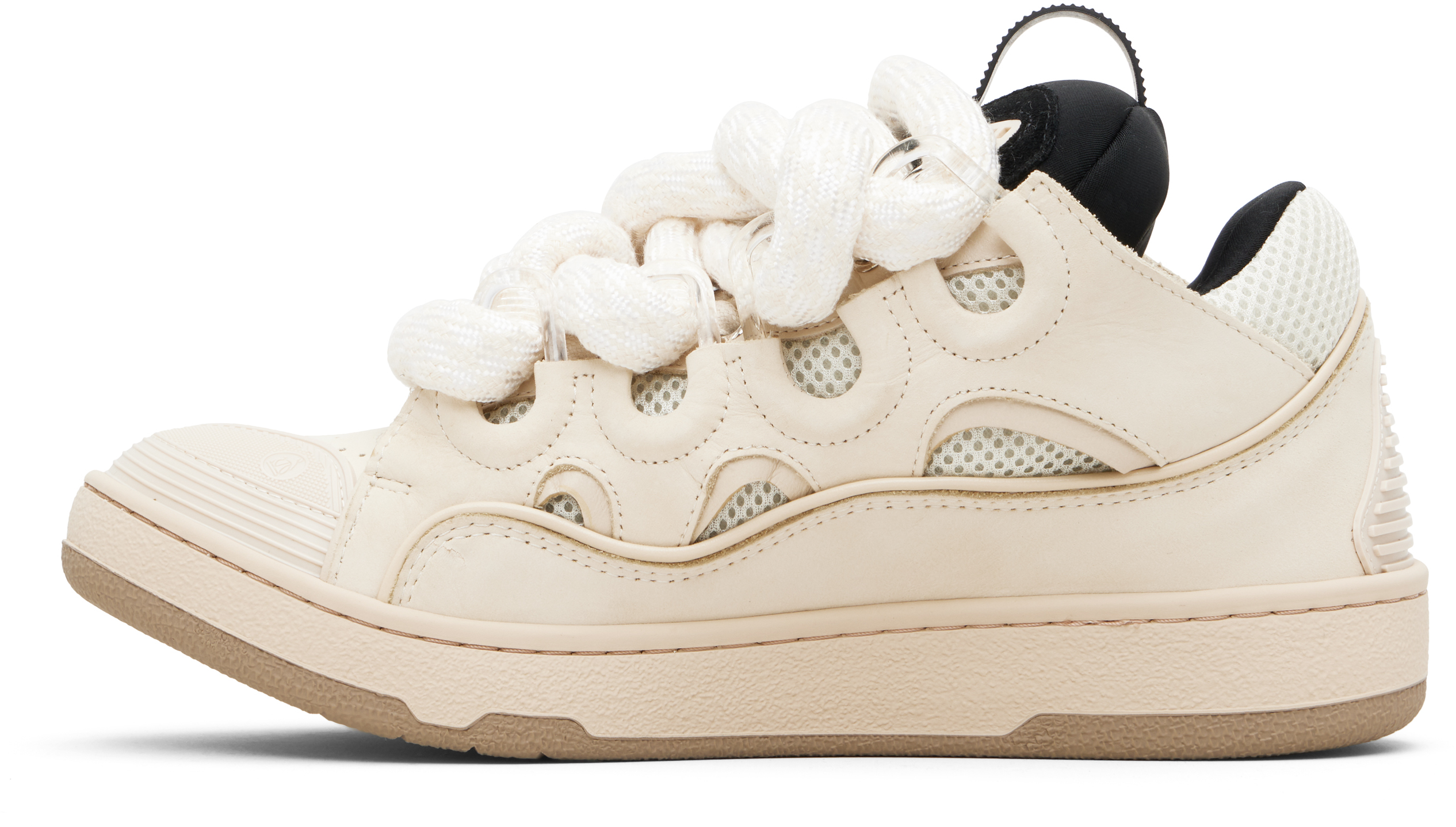 Lanvin Beige Curb Leather With Snake Laces Sneakers In Animal Print