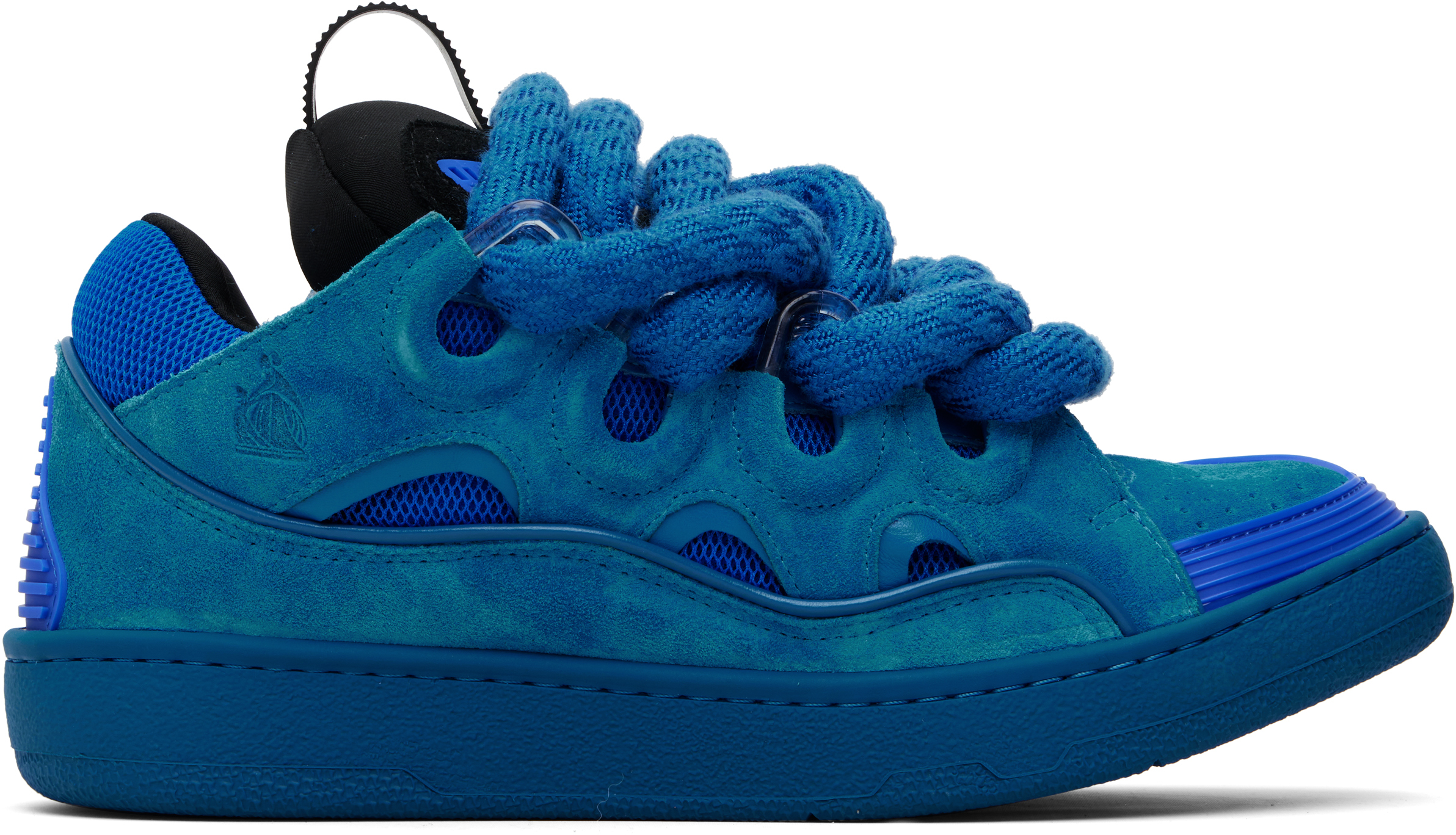 Lanvin Blue Curb Leather With Snake Laces Sneakers In Animal Print