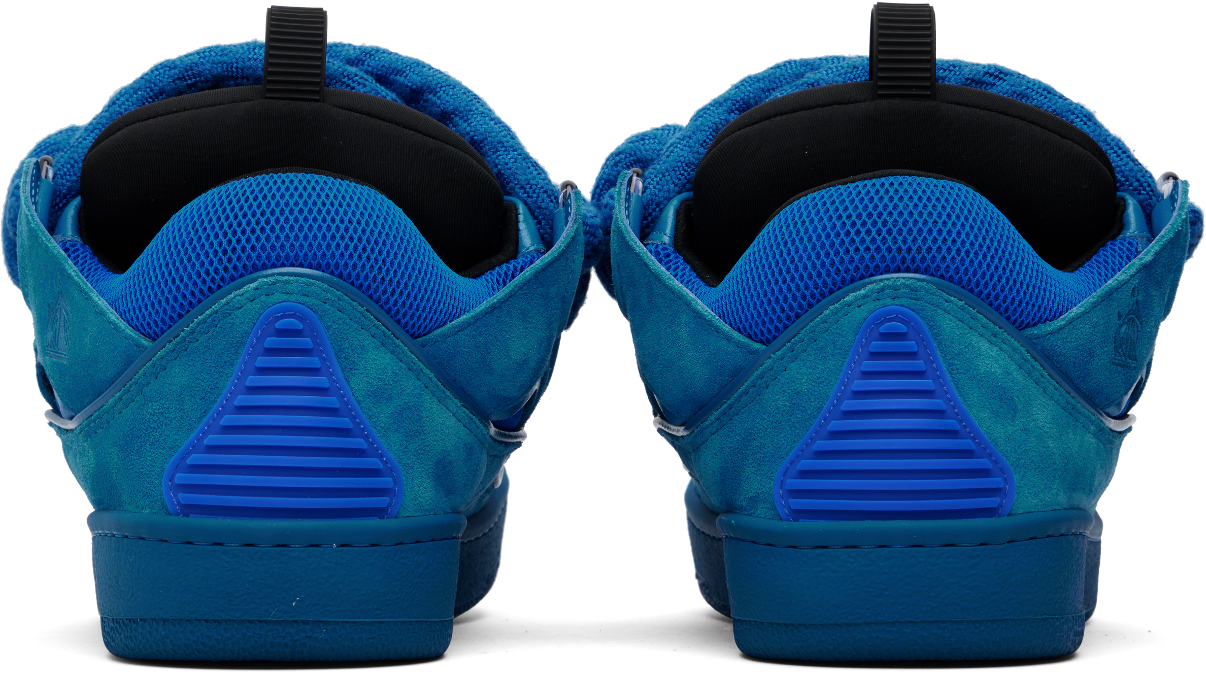 Lanvin Blue Curb Leather With Snake Laces Sneakers In Animal Print