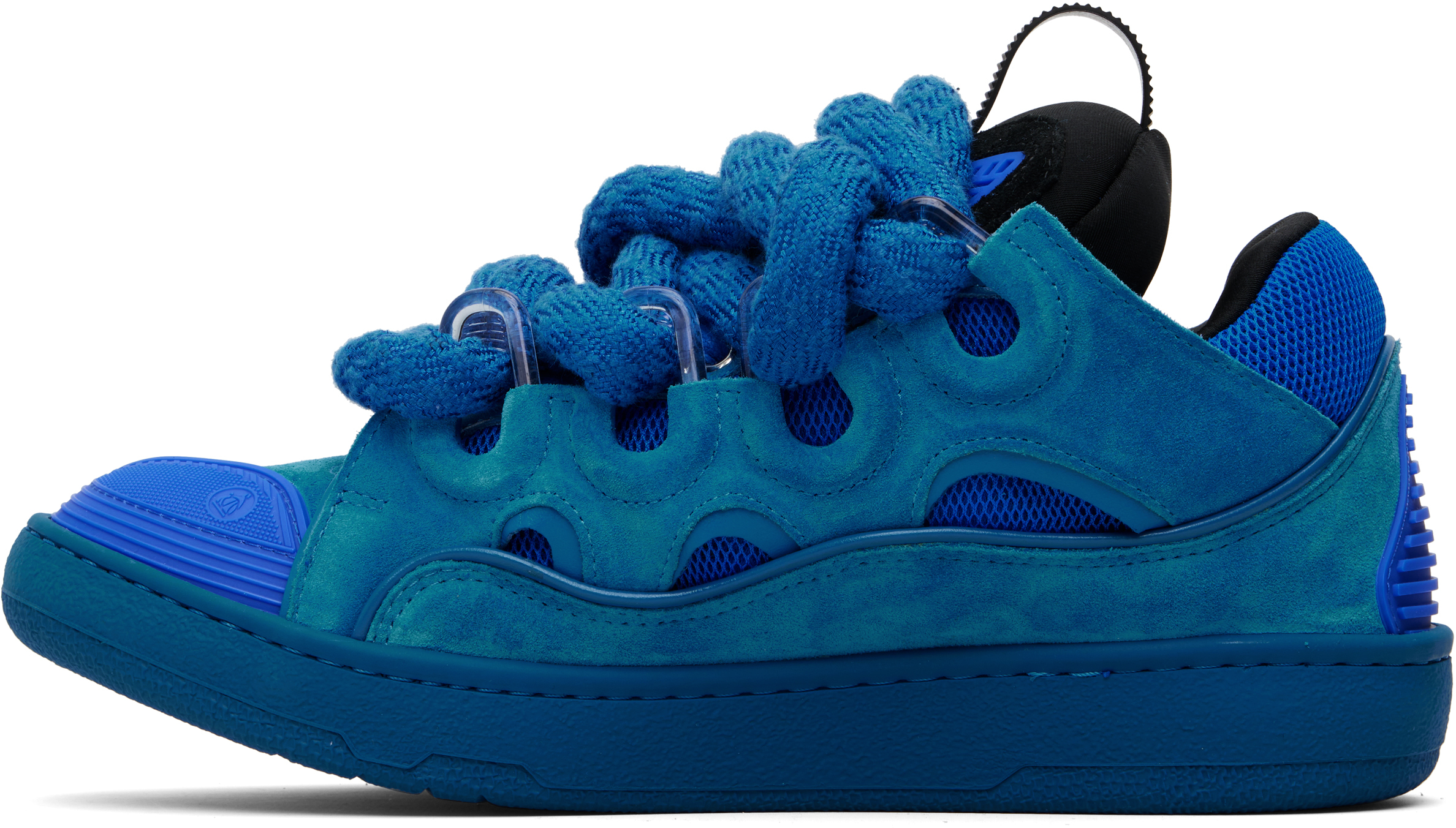 Lanvin Blue Curb Leather With Snake Laces Sneakers In Animal Print