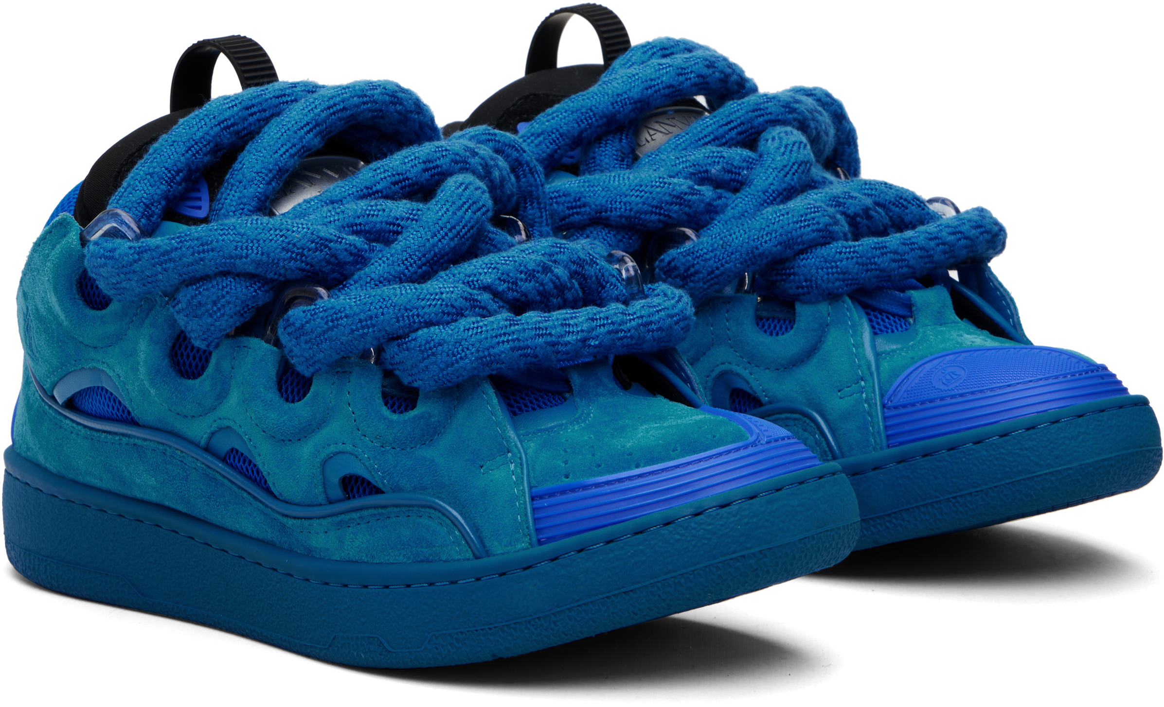 Lanvin Blue Curb Leather With Snake Laces Sneakers In Animal Print