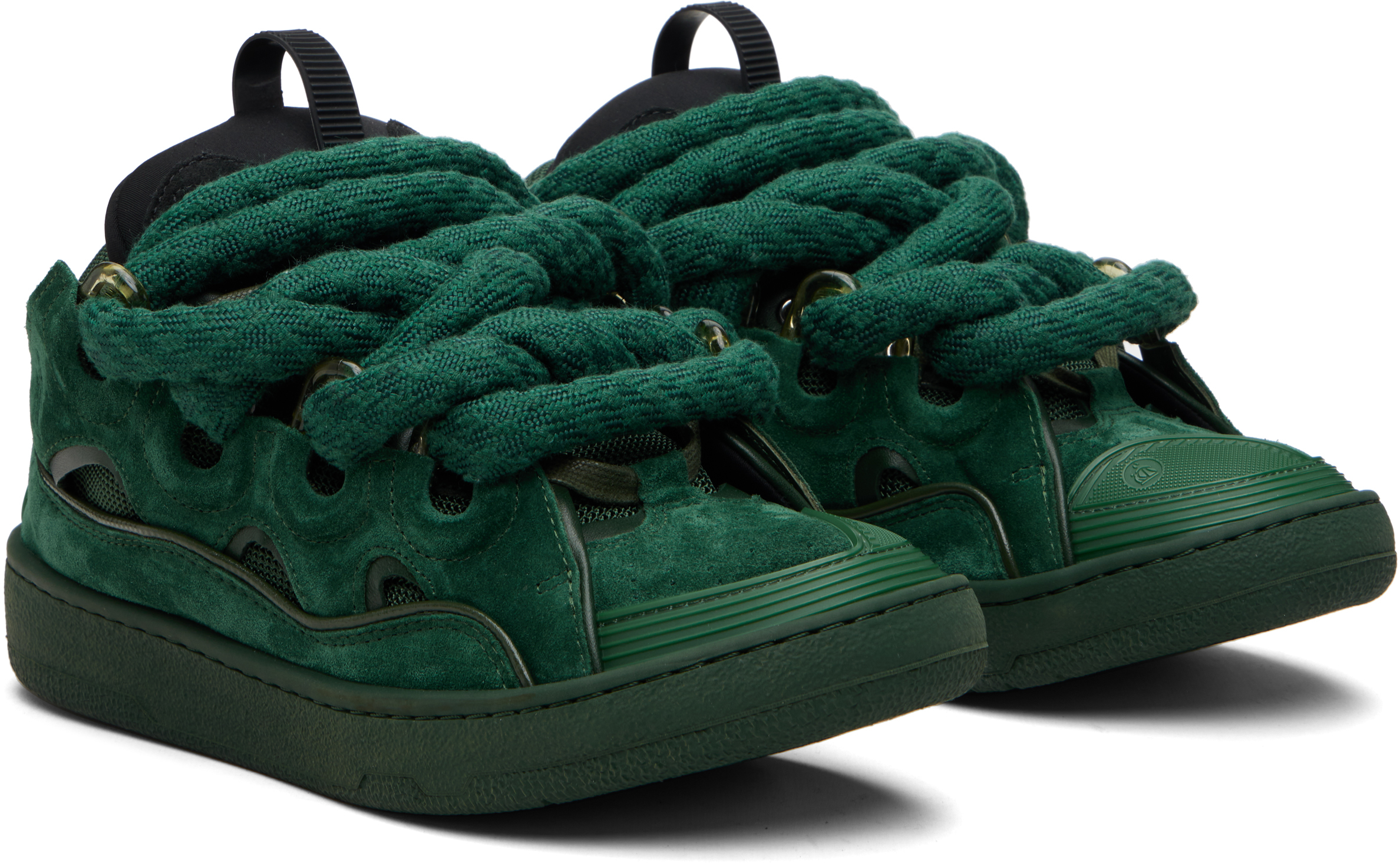 Lanvin Green Curb Leather With Snake Laces Sneakers In Multi