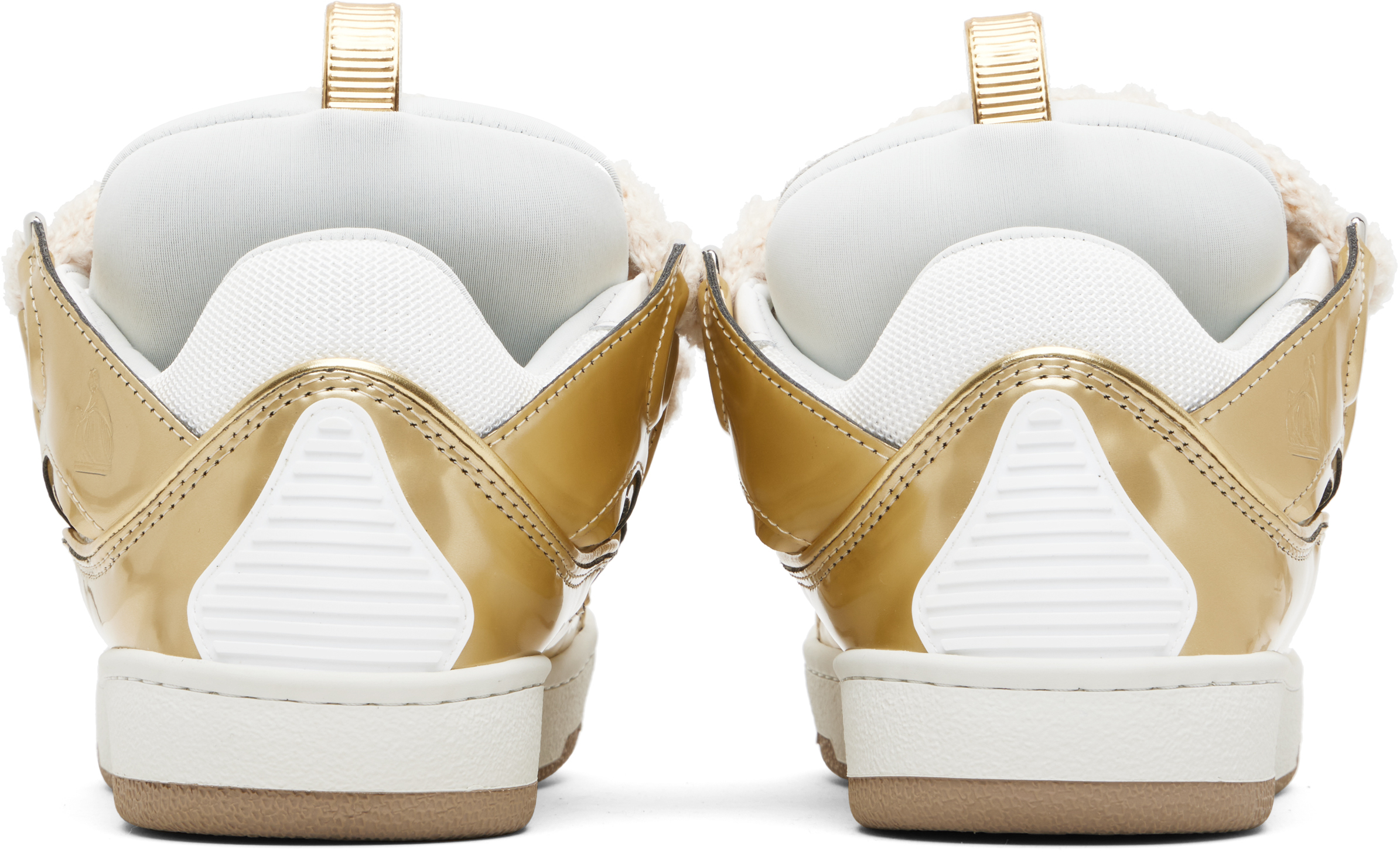 Lanvin Mens  Curb Metallic  Gold Leather Sneakers With Mesh Laces Men main image 3