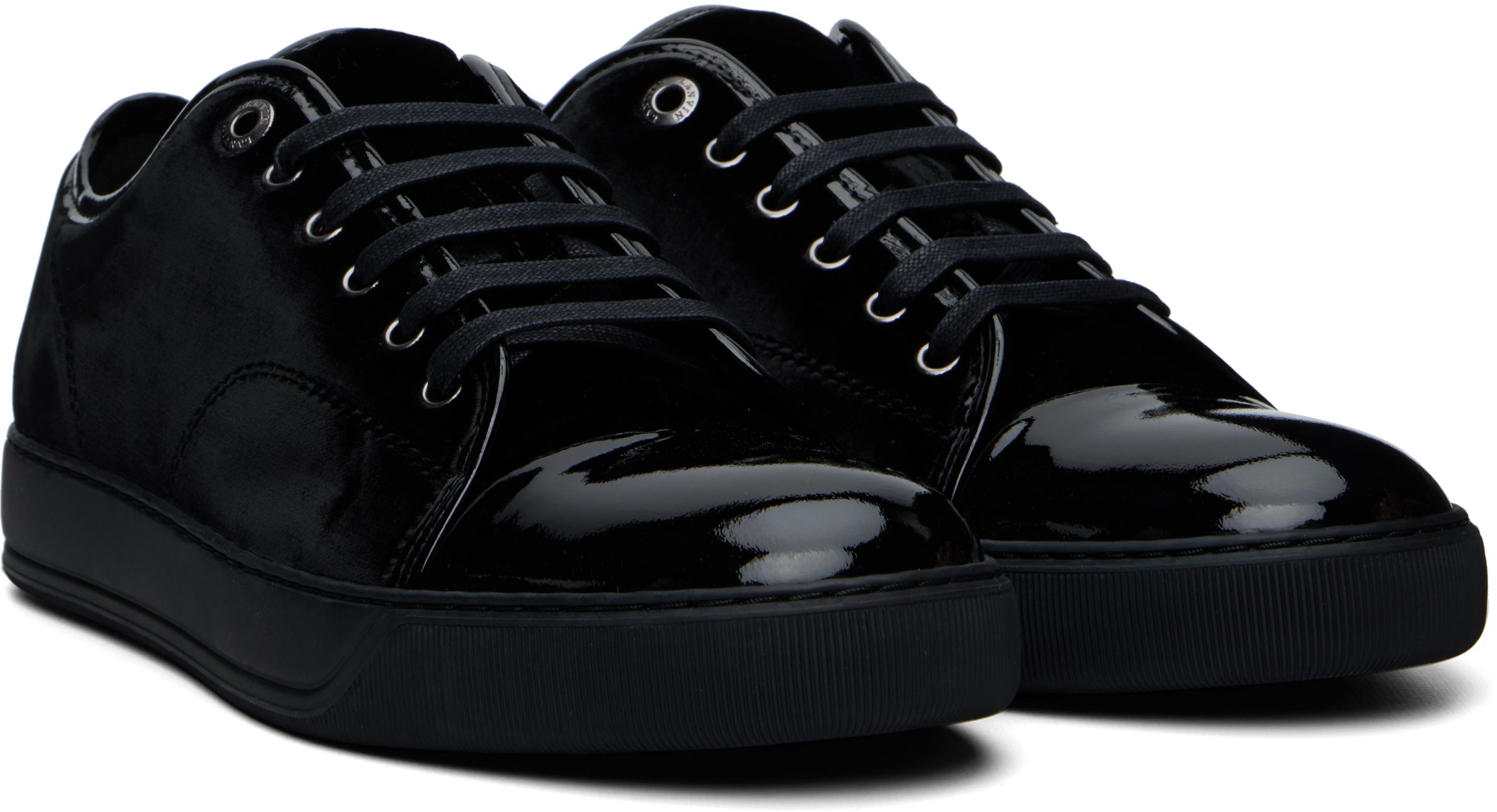 Lanvin Suede And Leather Cap-toe Sneakers In Black