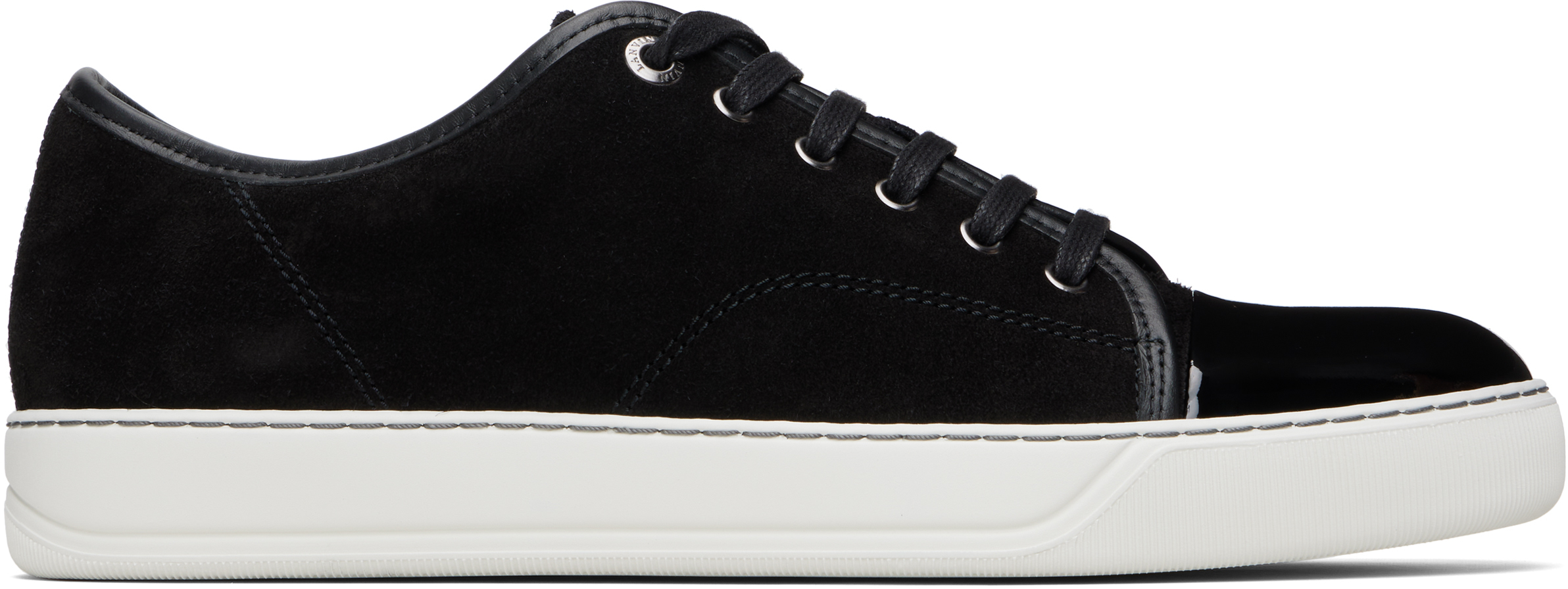Lanvin Low-top Sneakers With Glossy Patent Toe Cap And Suede Upper In Black