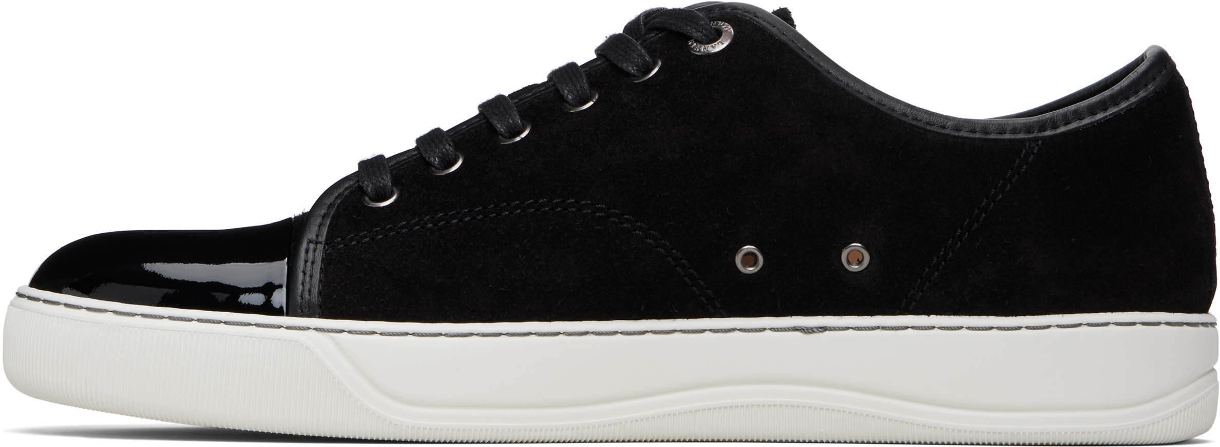 Lanvin Low-top Sneakers With Glossy Patent Toe Cap And Suede Upper In Black