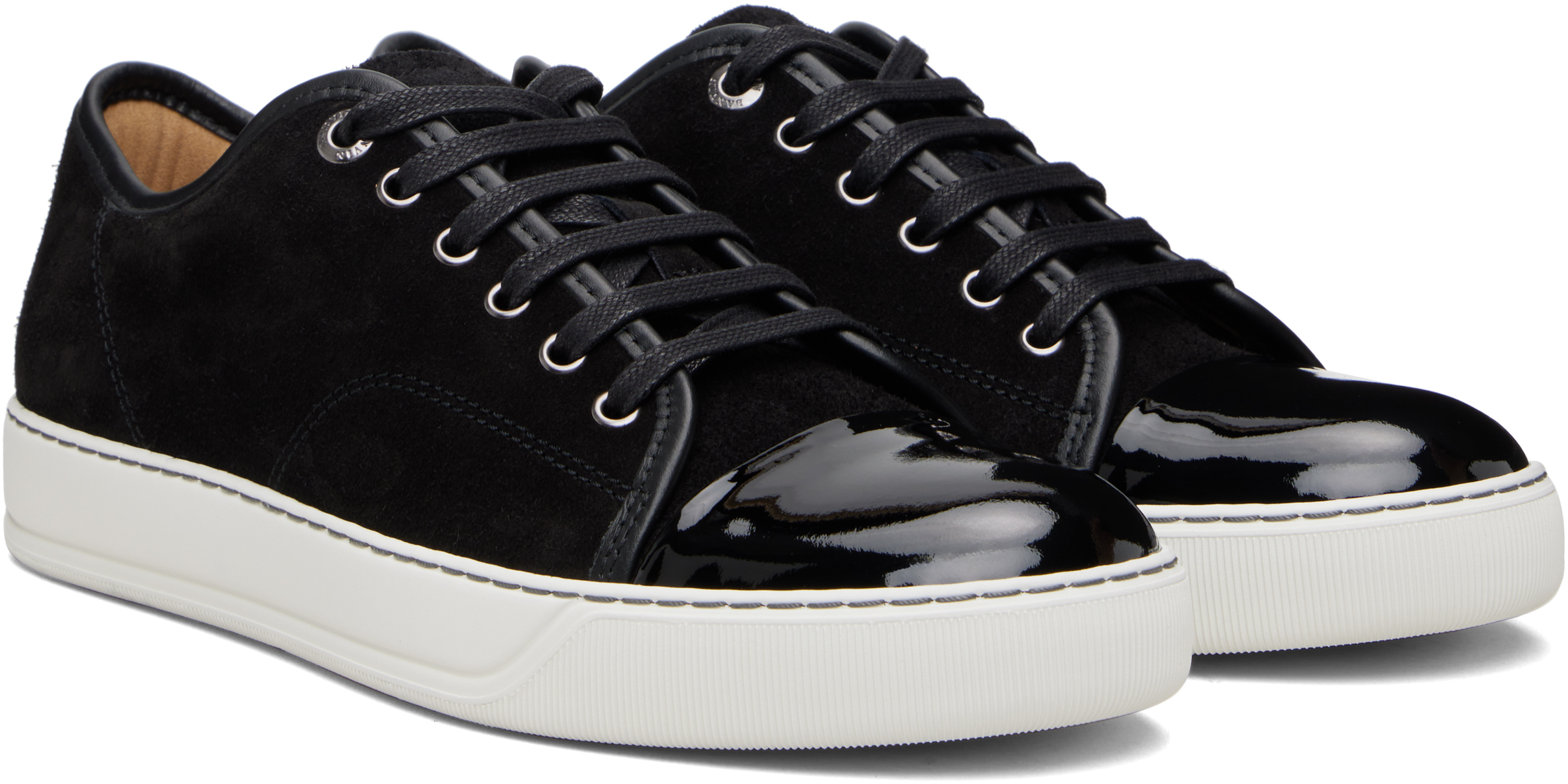 Lanvin Low-top Sneakers With Glossy Patent Toe Cap And Suede Upper In Black