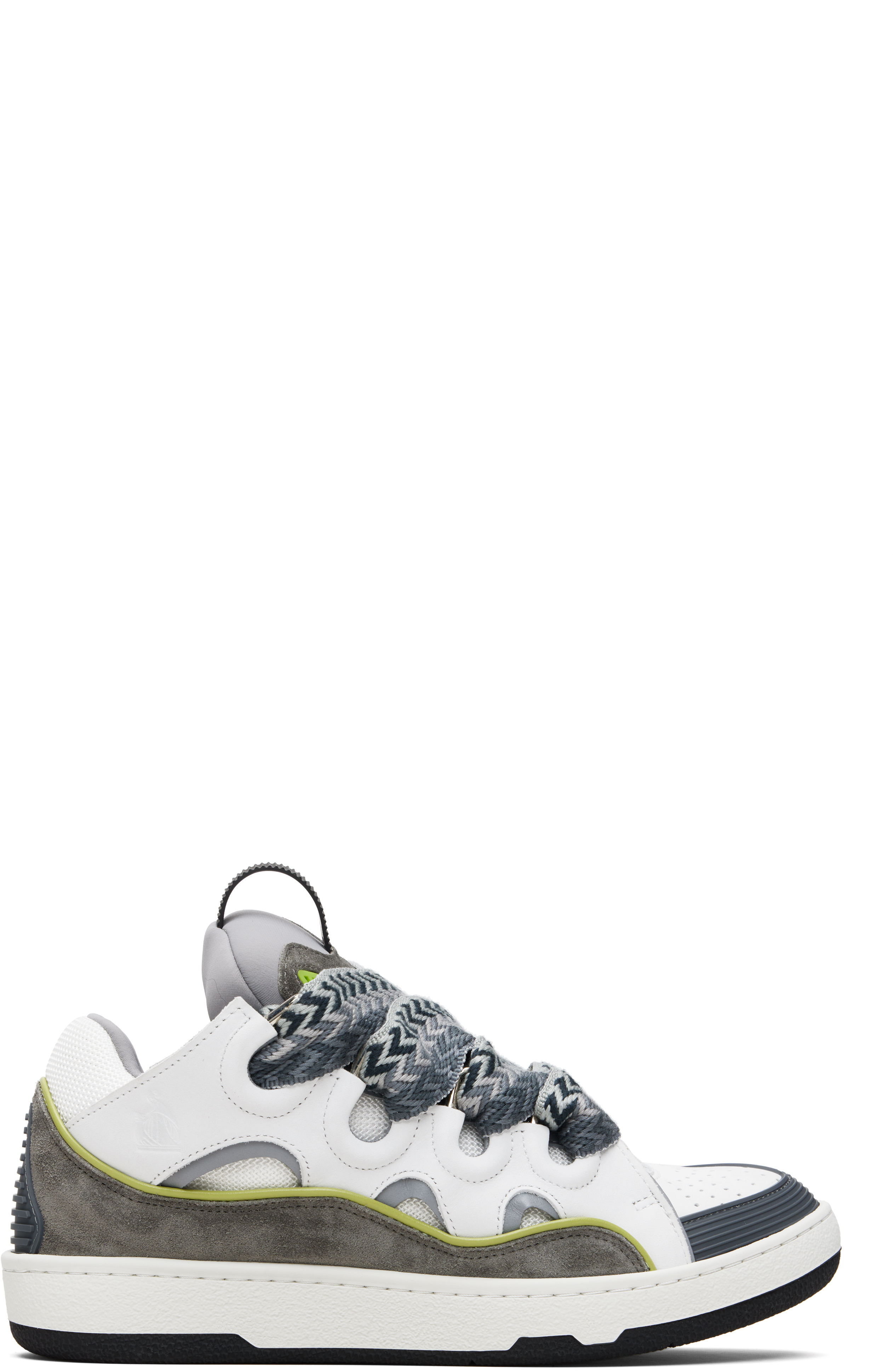 Lanvin Off-white & Gray Curb Leather Sneakers In Gray