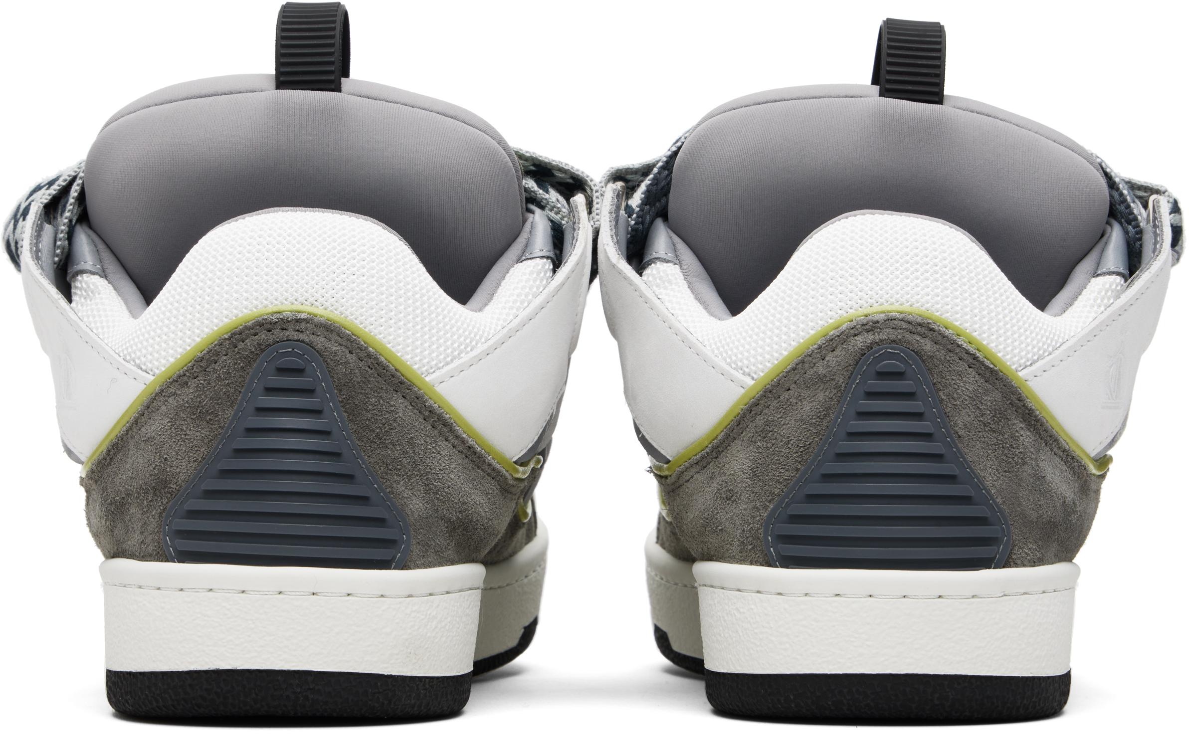 Lanvin Off-white & Gray Curb Leather Sneakers In Gray