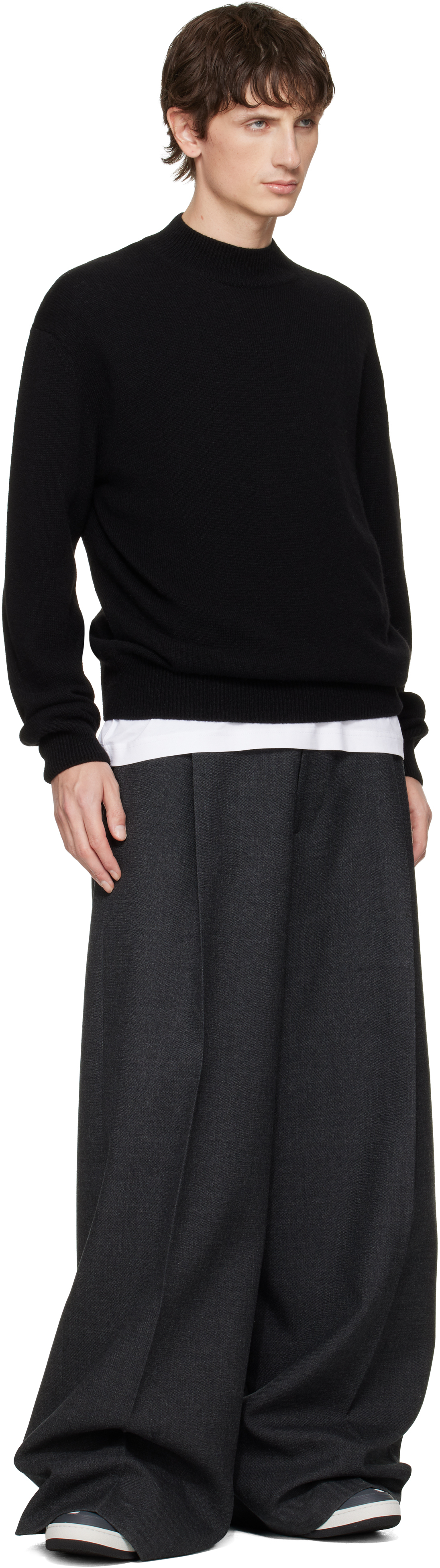 Lanvin Off-white & Gray Curb Leather Sneakers In Gray