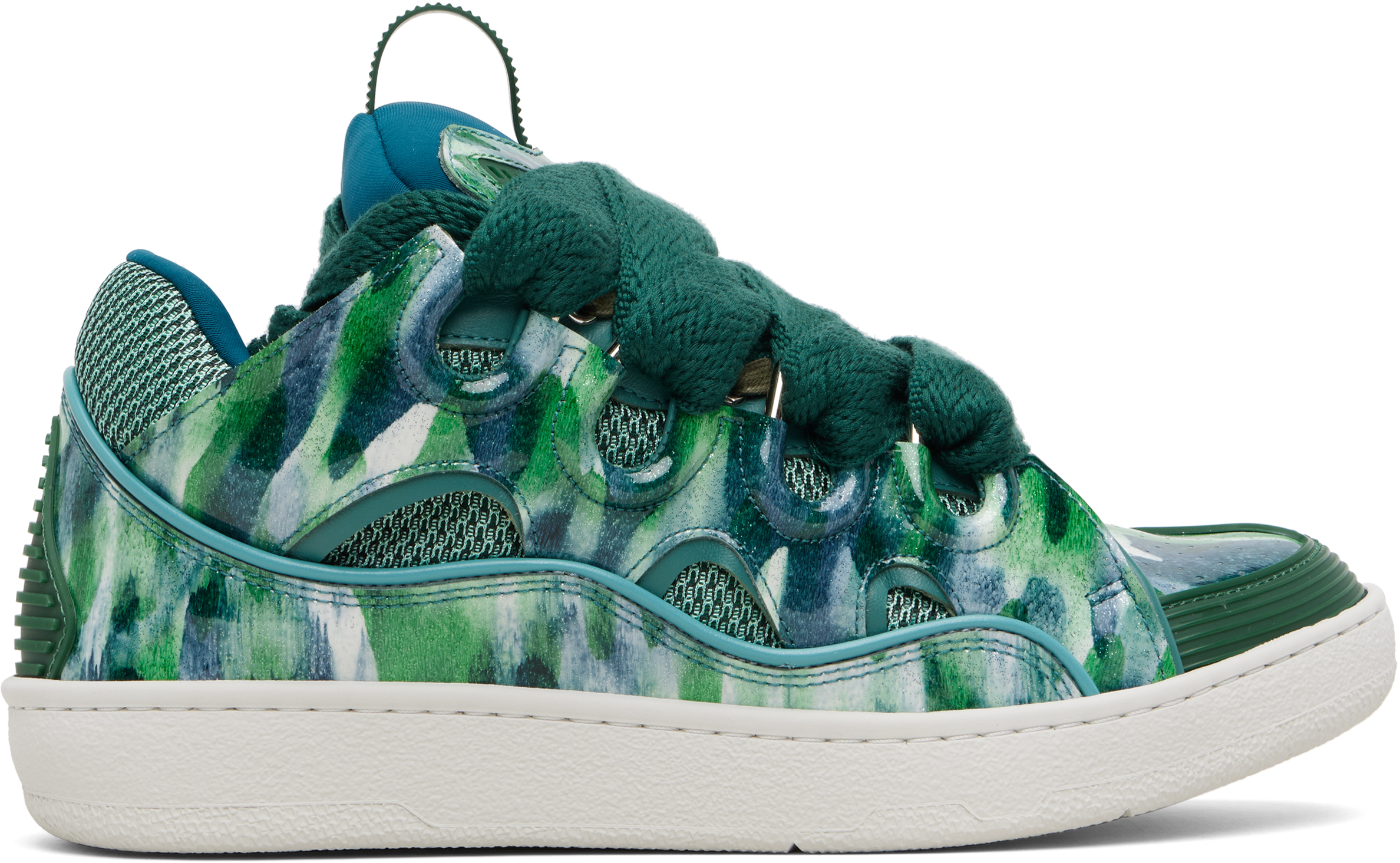 Green Curb Leather Sparkles Sneakers by Lanvin on Sale