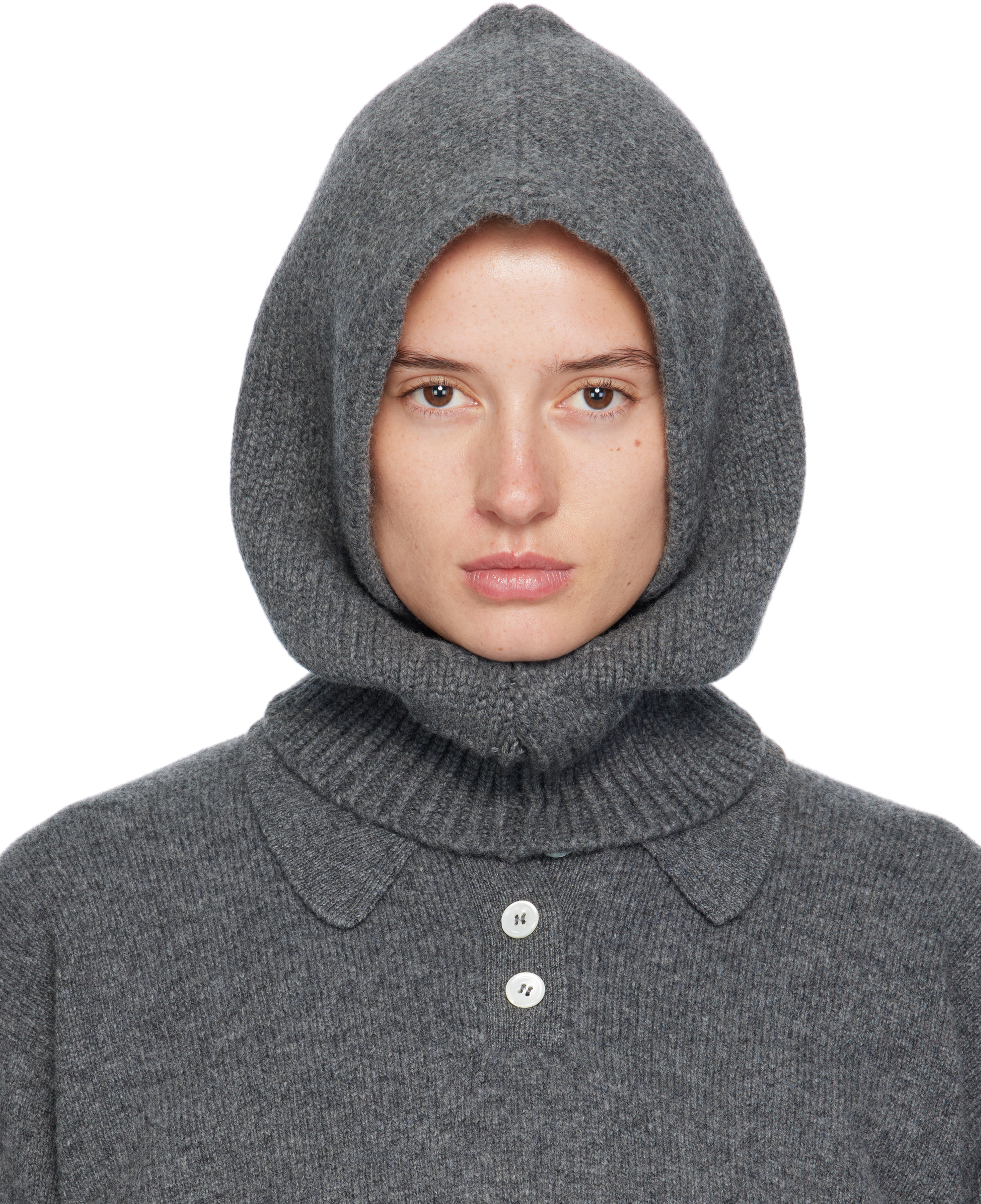 &Daughter: Gray Hand-Knit Hood | SSENSE