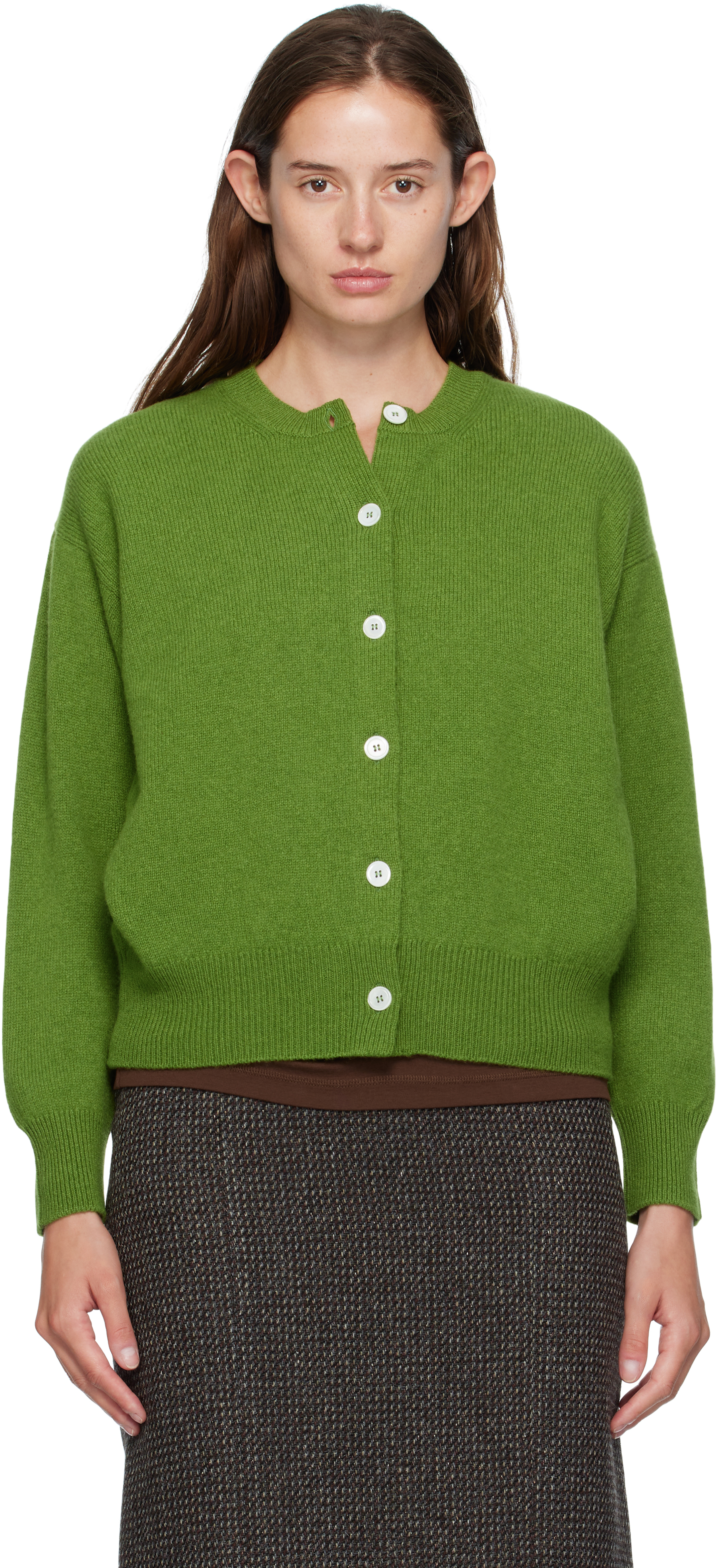 And-daughter Green Ada Crewneck Cardigan In Green